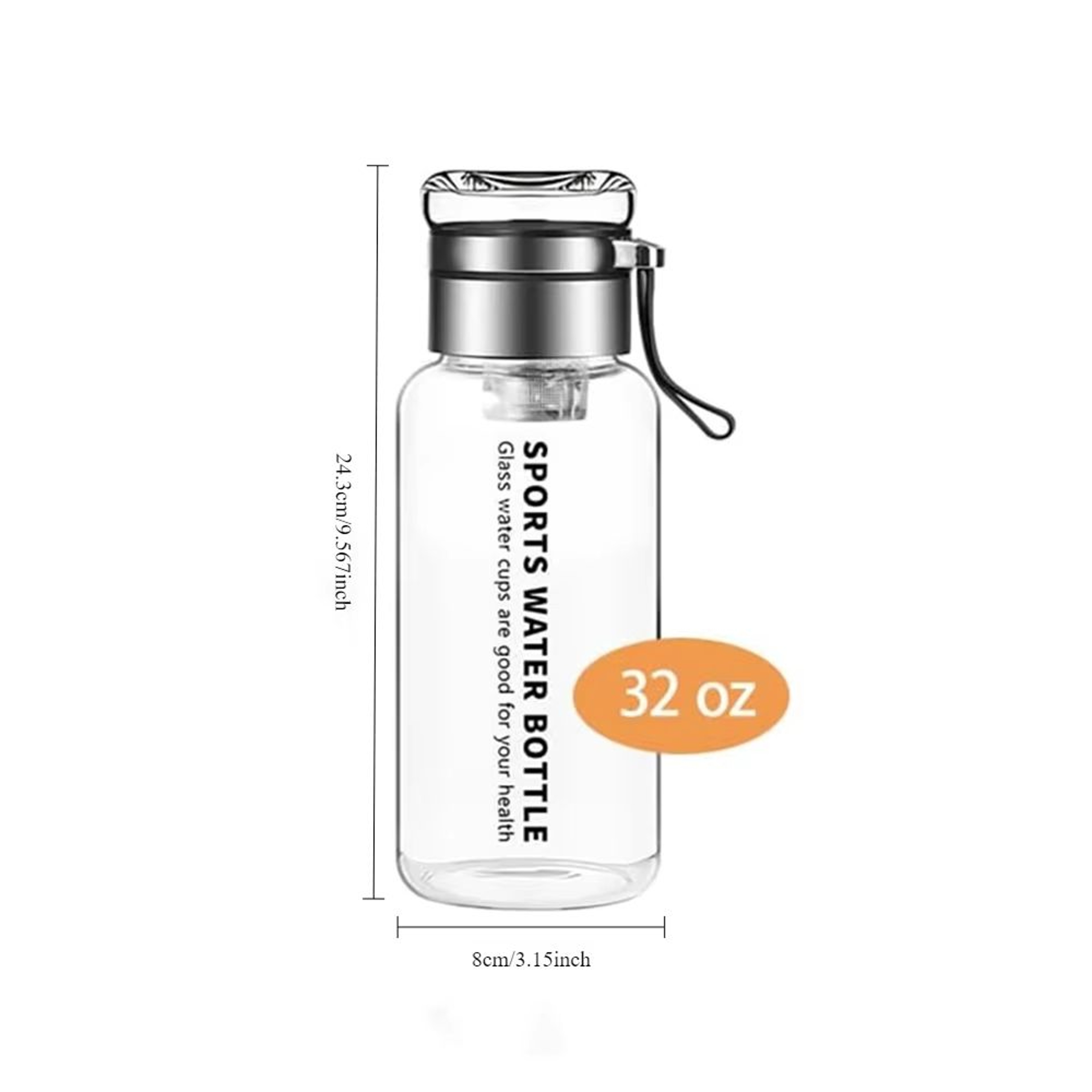 HydroGlass 32oz Portable Glass Water Bottle With Stainless Tea Infuser And Transparent MilkJuice Cu 5