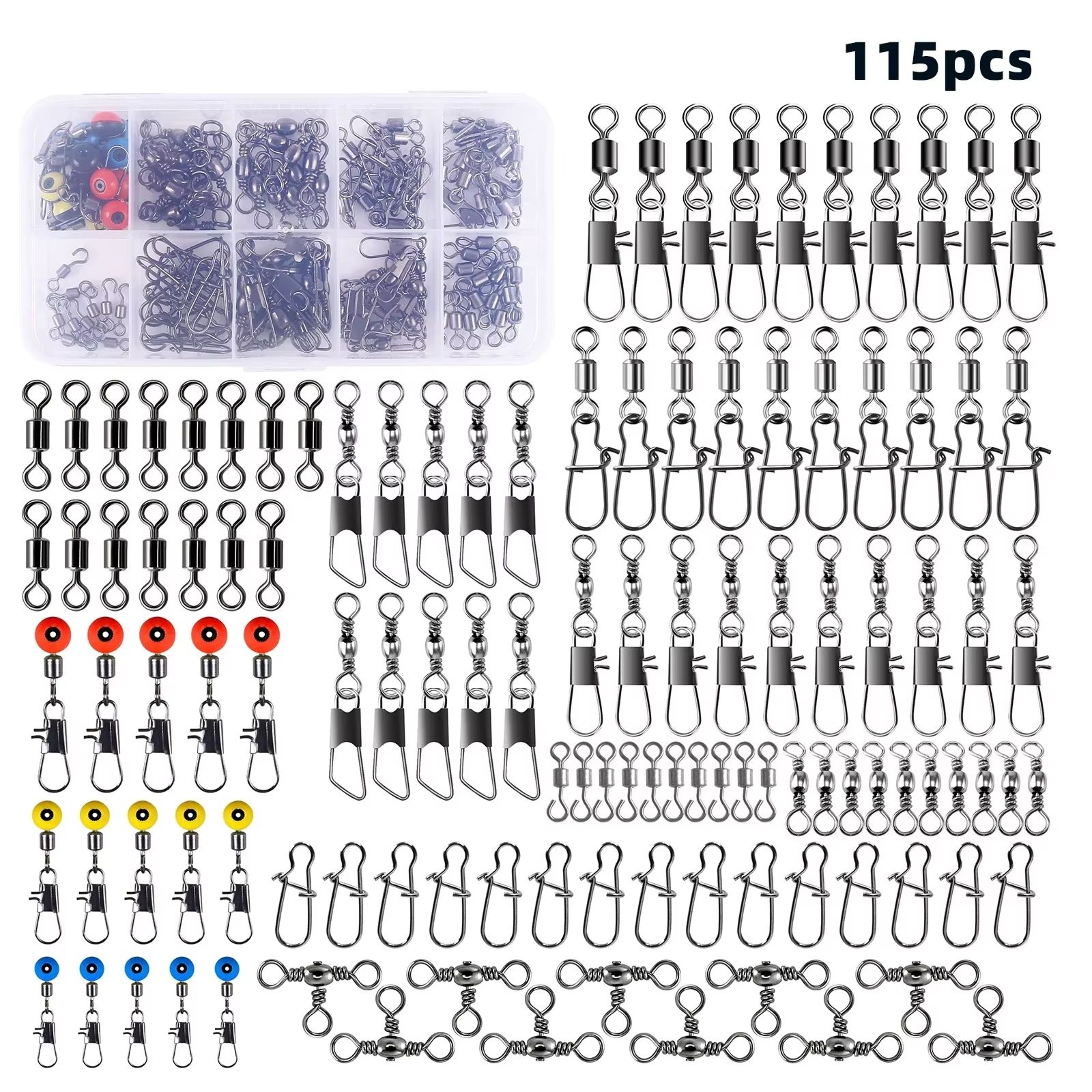 115Piece Fishing Connector Swivels Kit With Box  Center Pass Swivels  Pins For Sea Bass  Trout Rigs 6