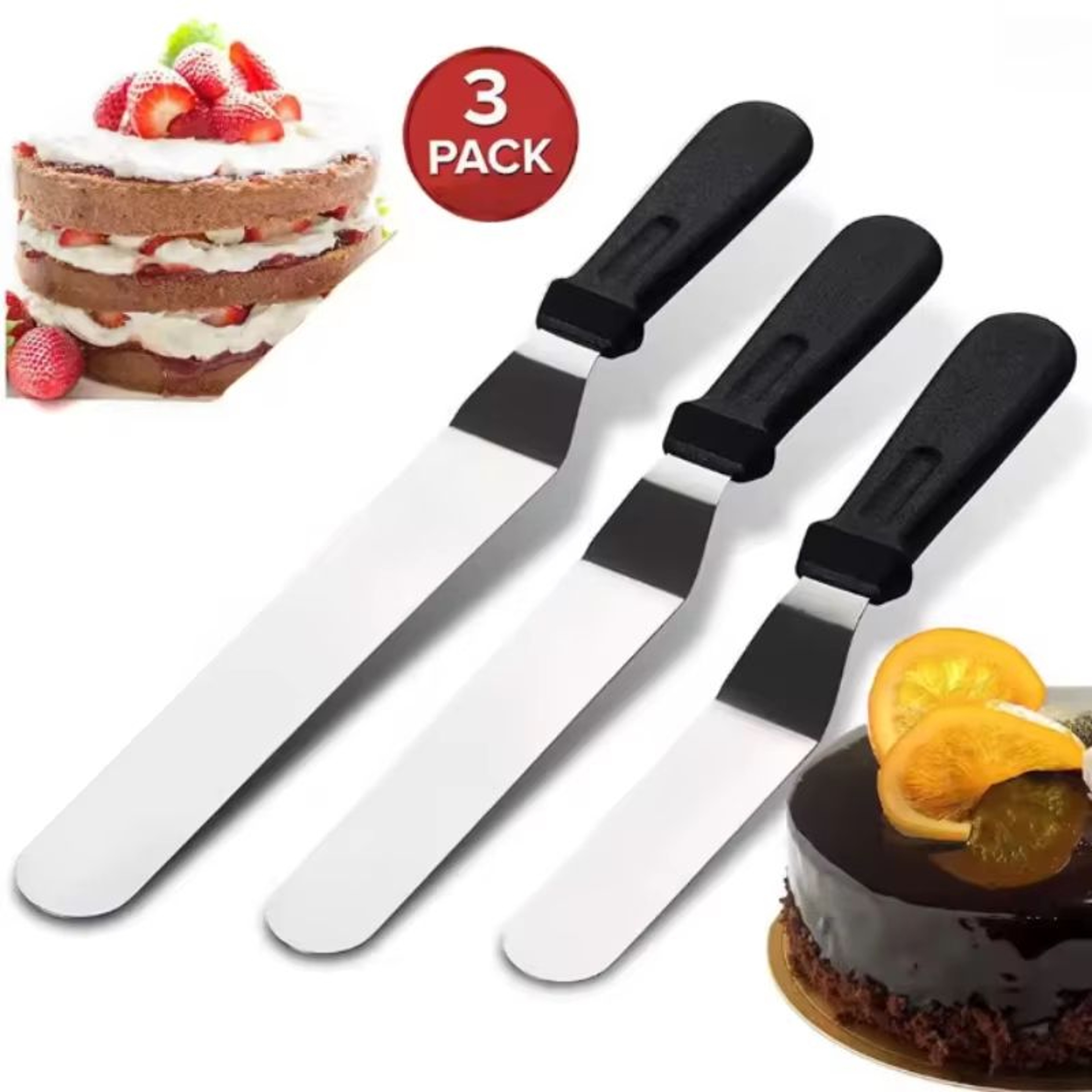 Stainless Steel Cake Decorating Angled Spatula Set 3 Piece 6 In 8 In 10 In Multi Function Frosting  0