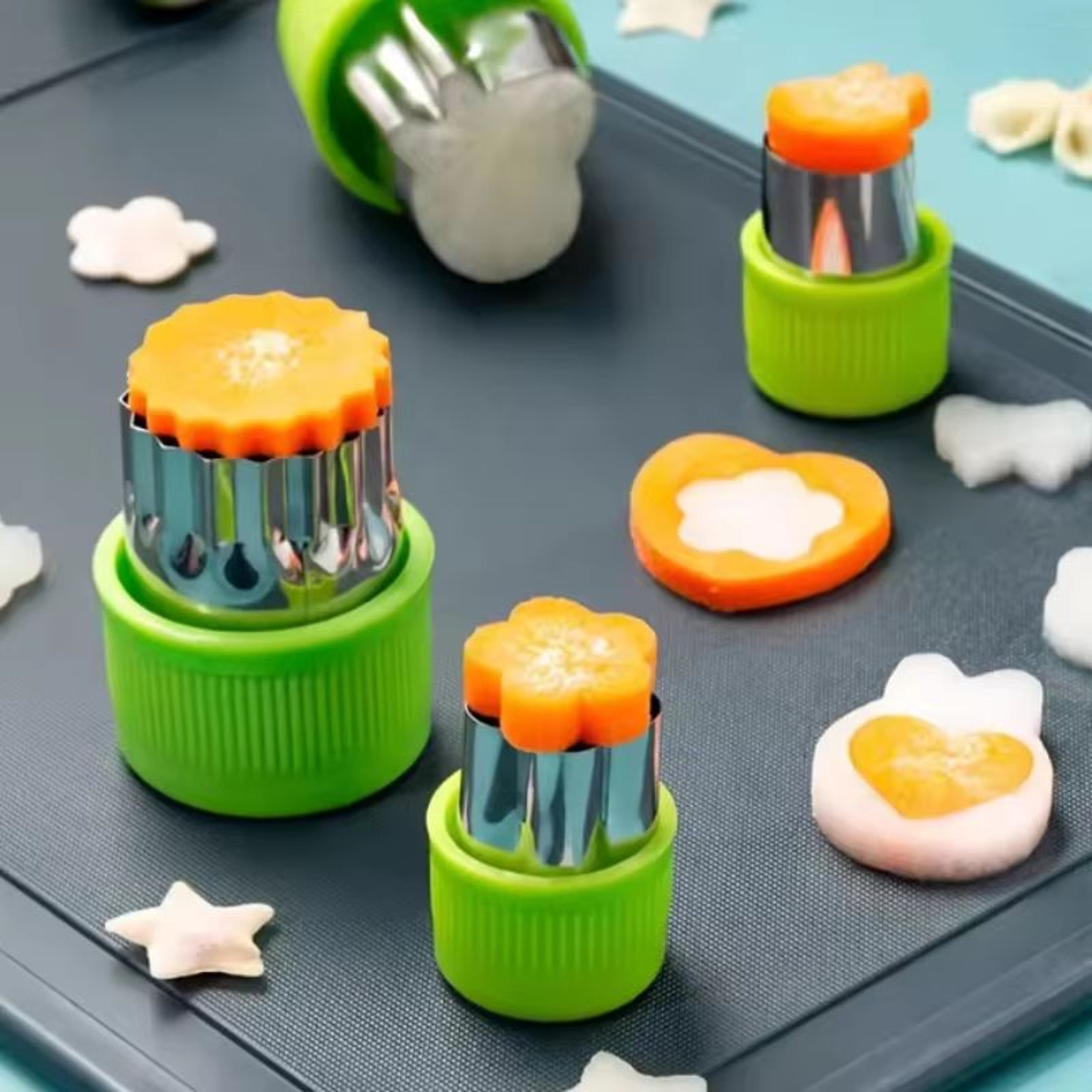 9 Piece Star Heart Shape Vegetable Cutter Set Plastic Handle Portable Cooking Tools Stainless Steel 2
