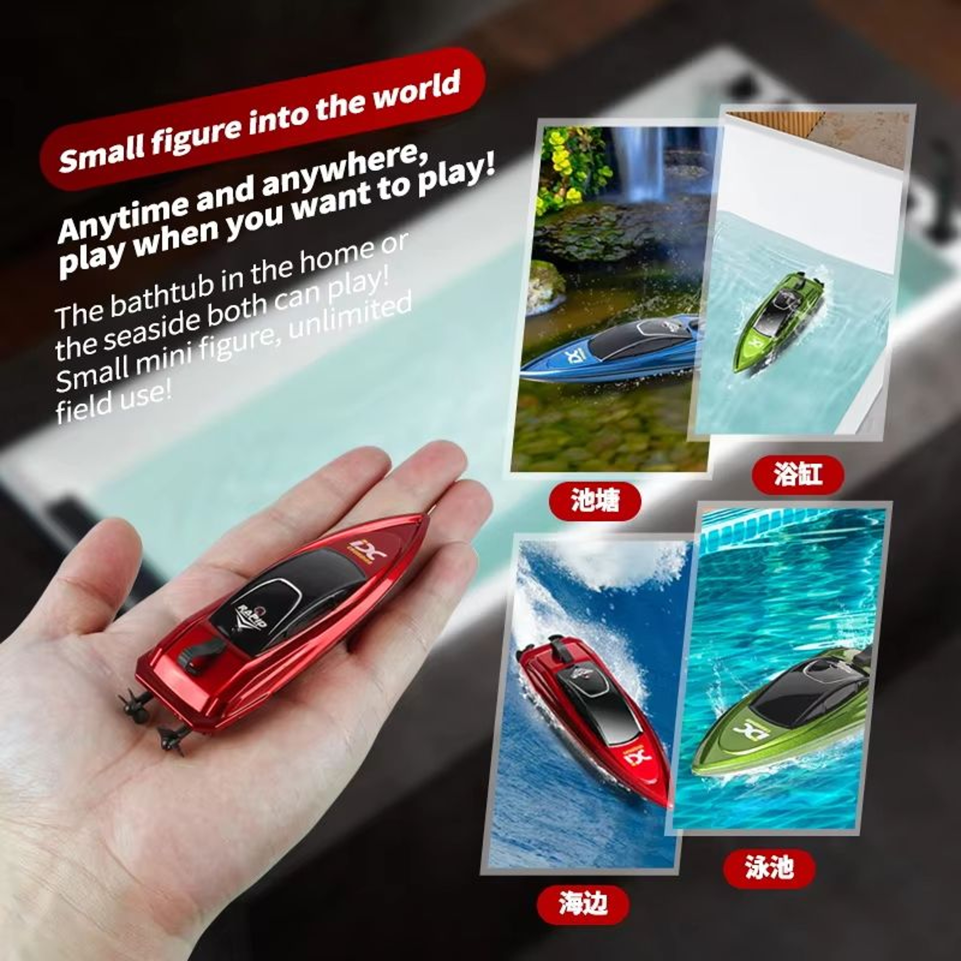 Mini RC Boat 31 Mph Radio Remote Controlled High Speed Ship With LED Light Palm Boat Water Toy Pool 2