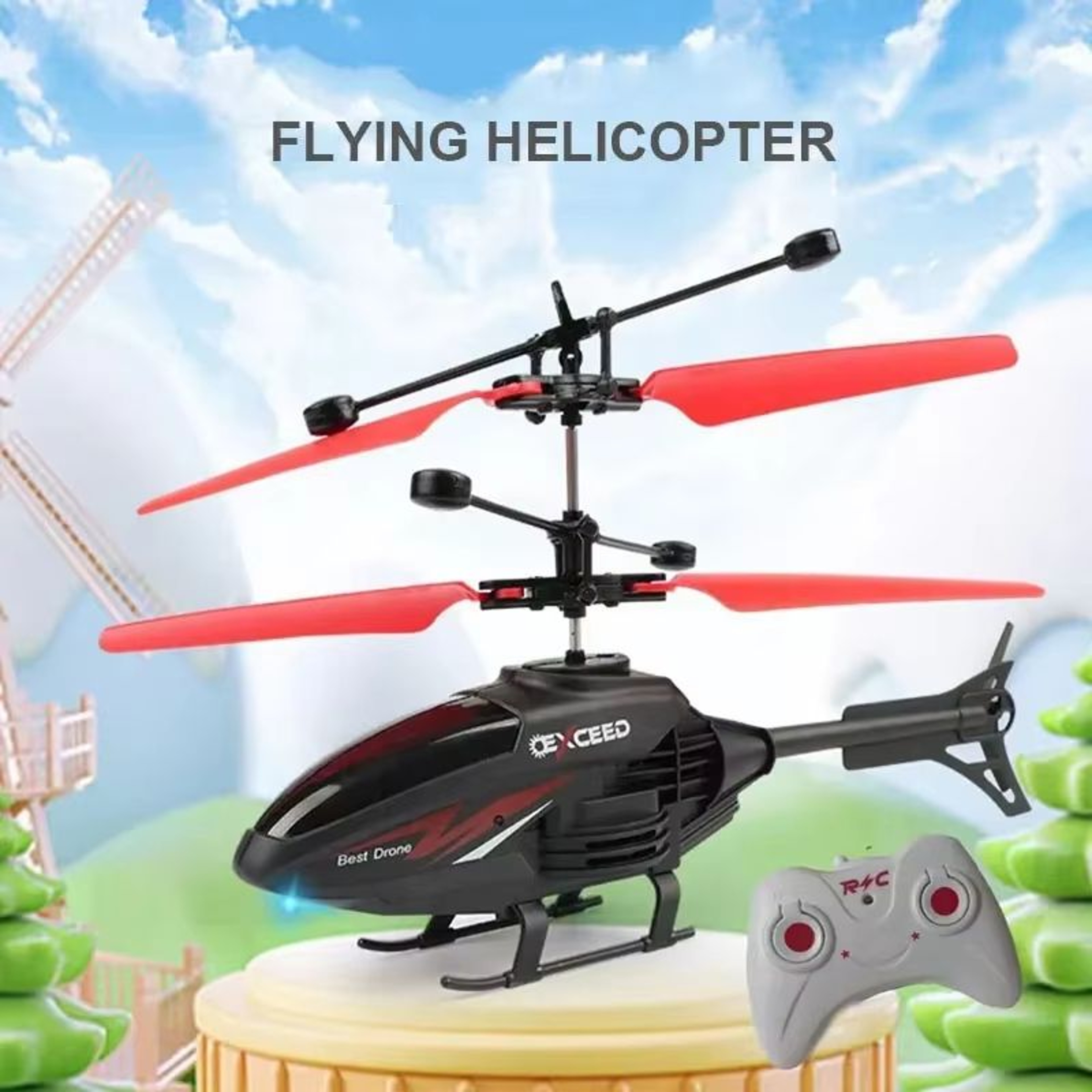 Remote Control Induction Helicopter Dual Mode Suspended Aircraft With Lighting Anti Drop Collision  0