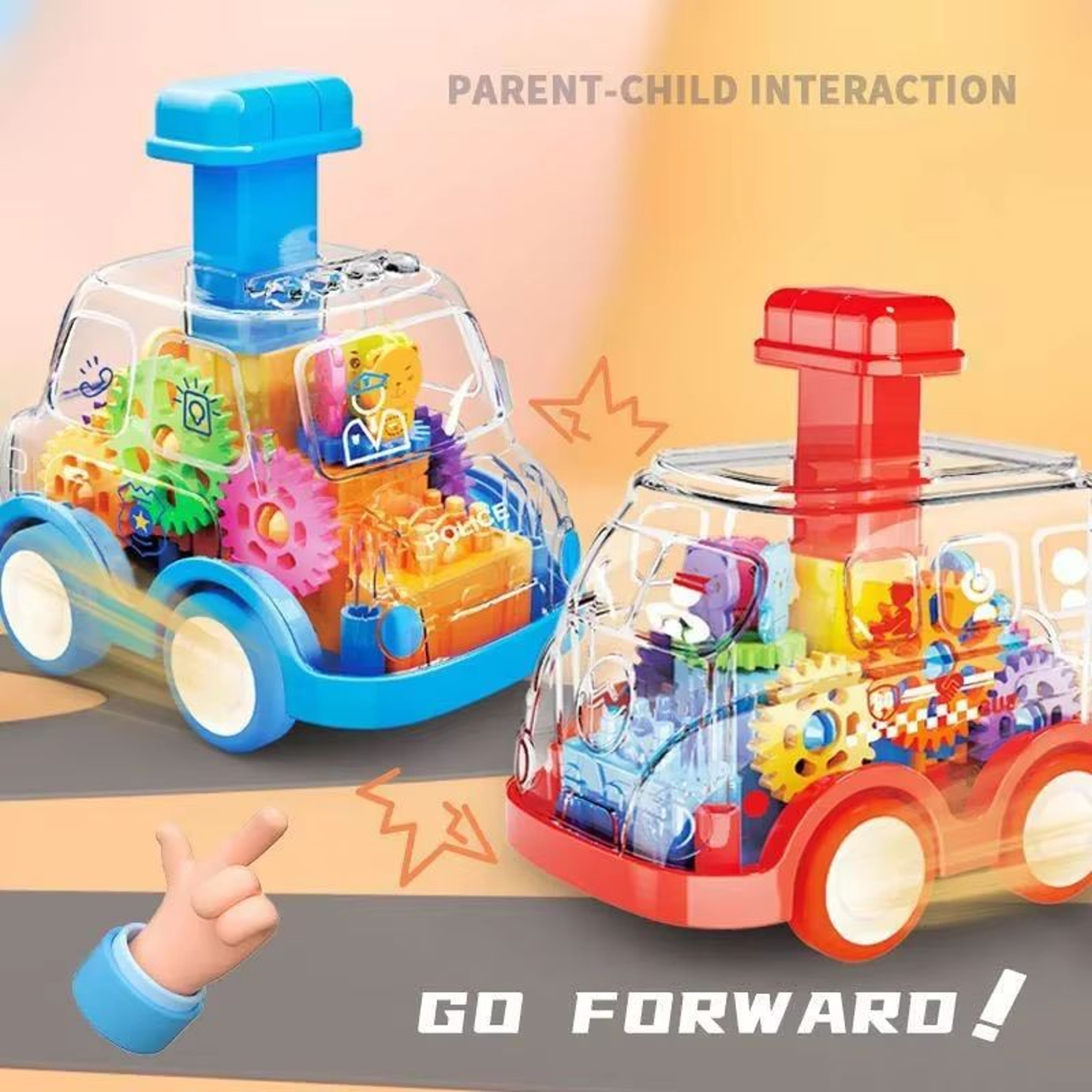 Transparent Pull Back Gear Car  Inertial Slide Cartoon Toy For Kids 0