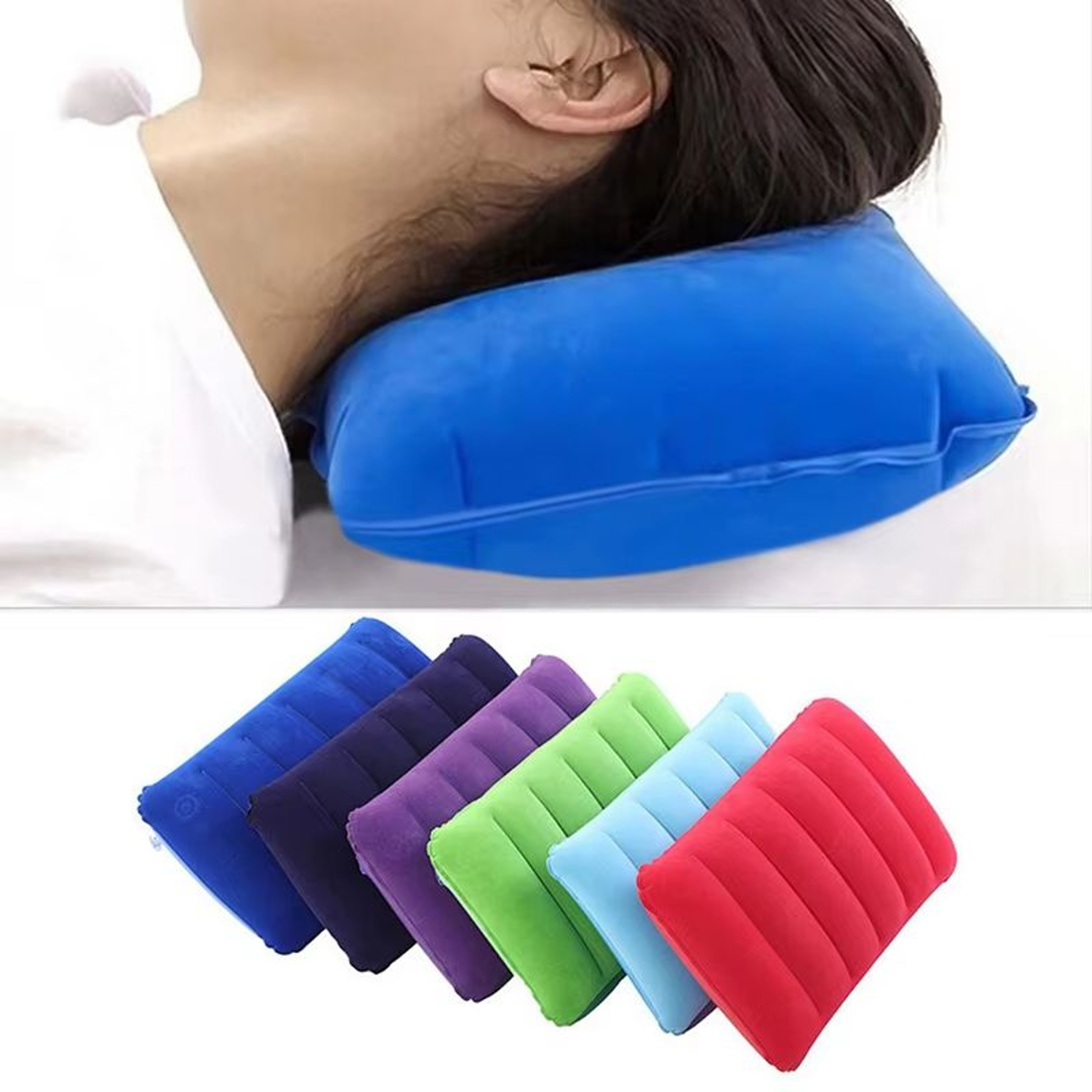 TravelEase Flocked Inflatable Neck Pillow  UltraCompact Support For Travel Camping  Business Trips 0