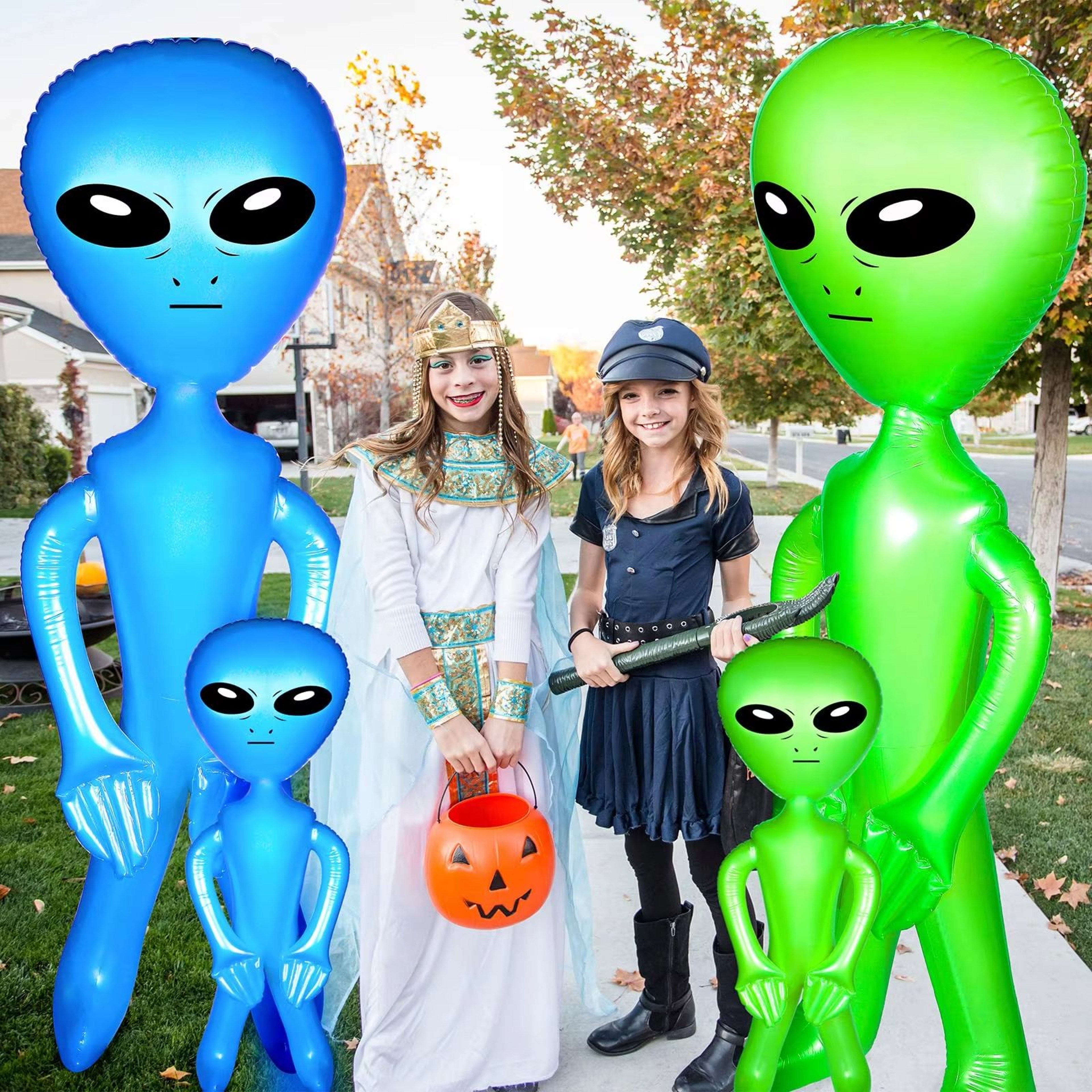 CosmicFun Inflatable Alien Duo  2Pack PVC Toys For Halloween Thanksgiving  Christmas Decor 0