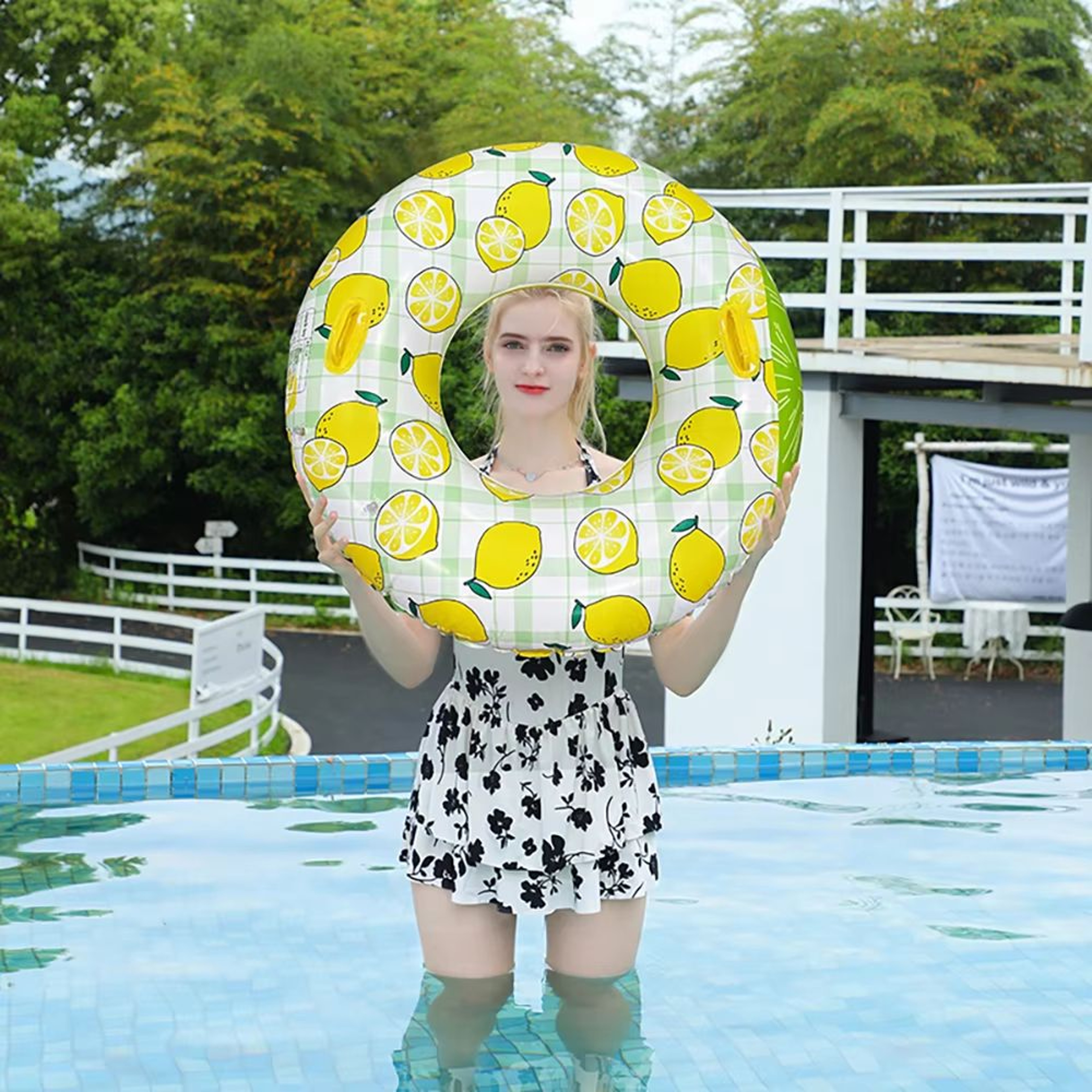 LemonSplash Inflatable Underarm Hoop  Lemon Print Inflatable Pool  Beach Floating Ring 1