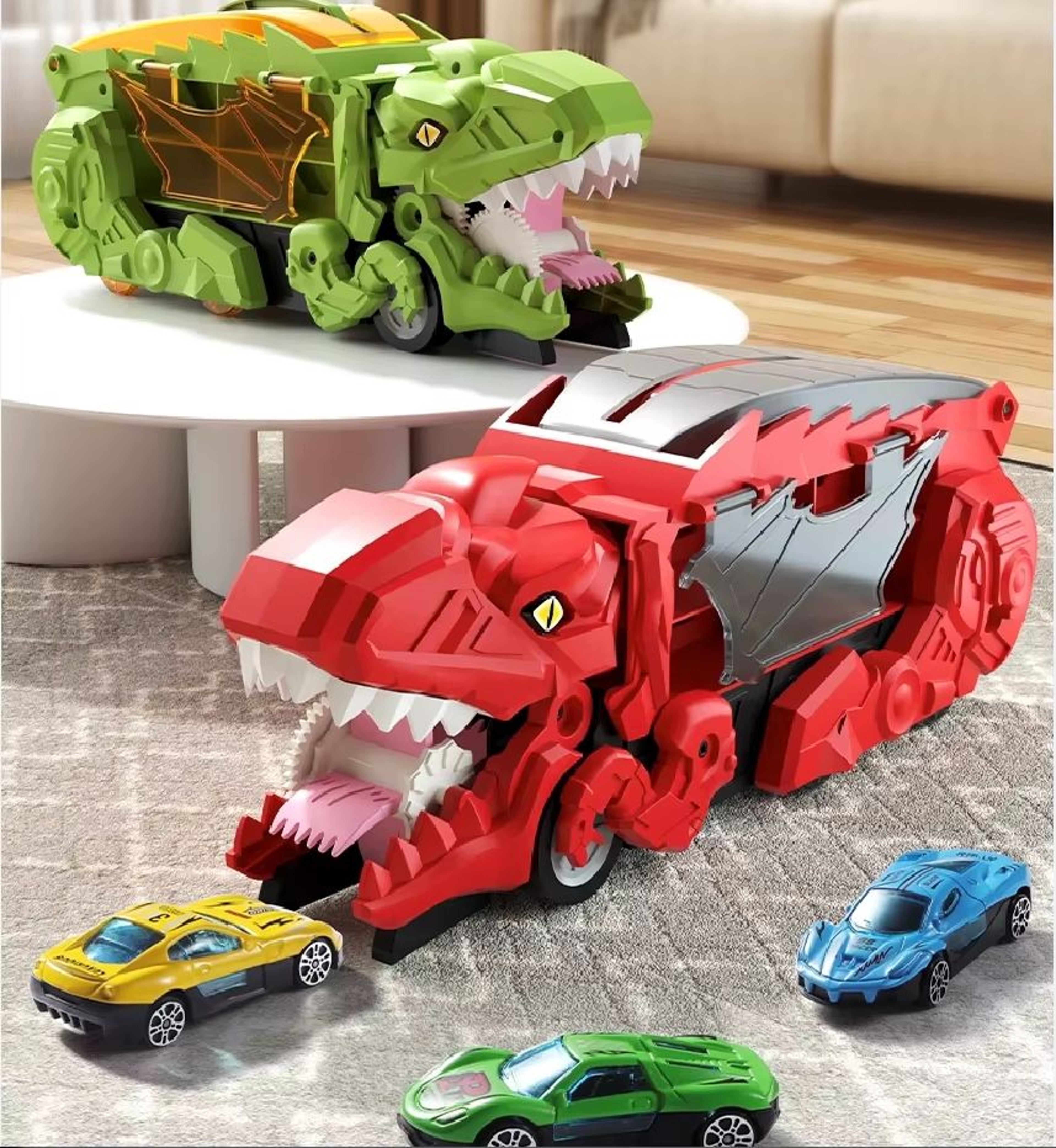 DinoDevour T Rex Transport Car Toy With Alloy Racers 0