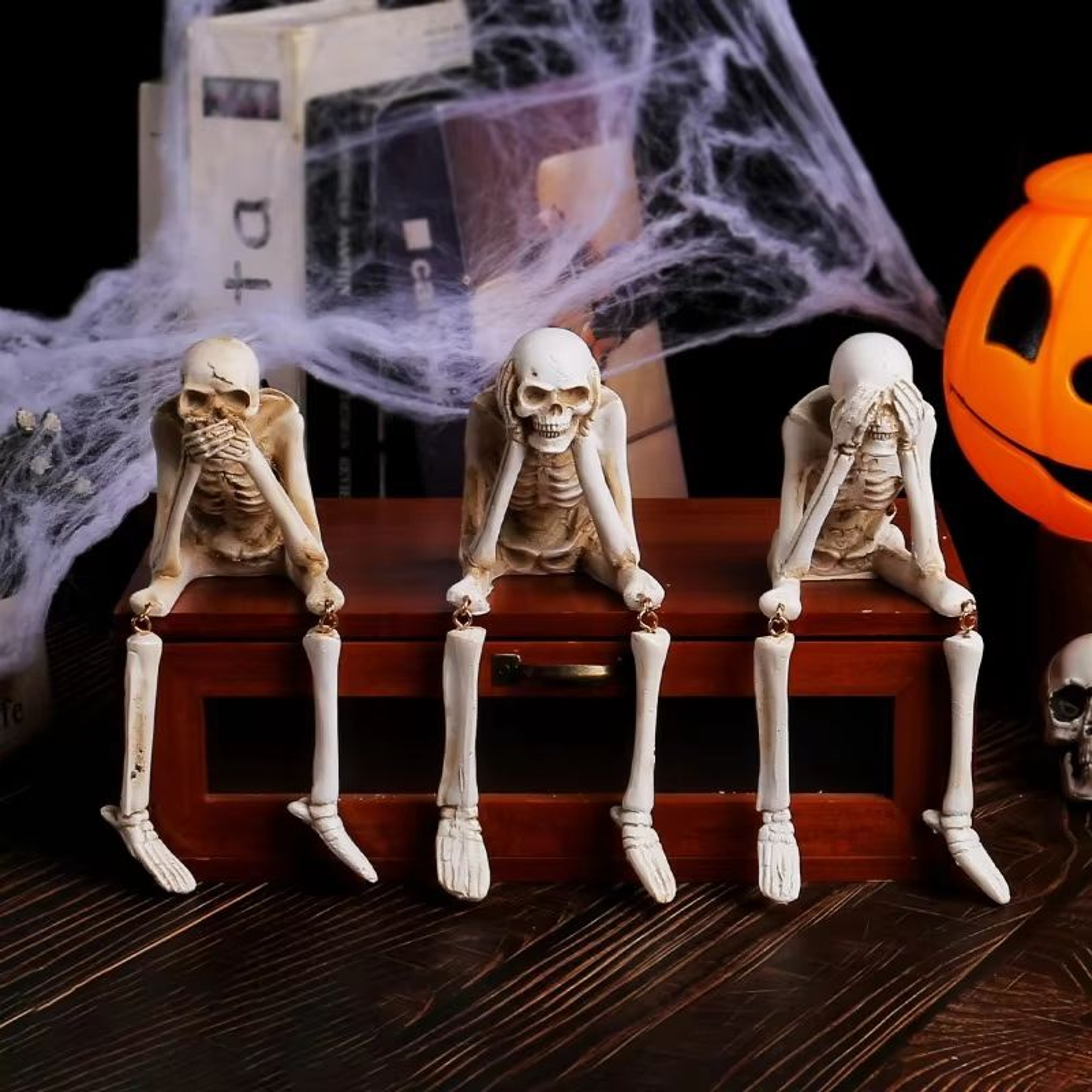 Realistic Resin See No Evil Speak No Evil Hear No Evil Skeleton Figurine Set 2