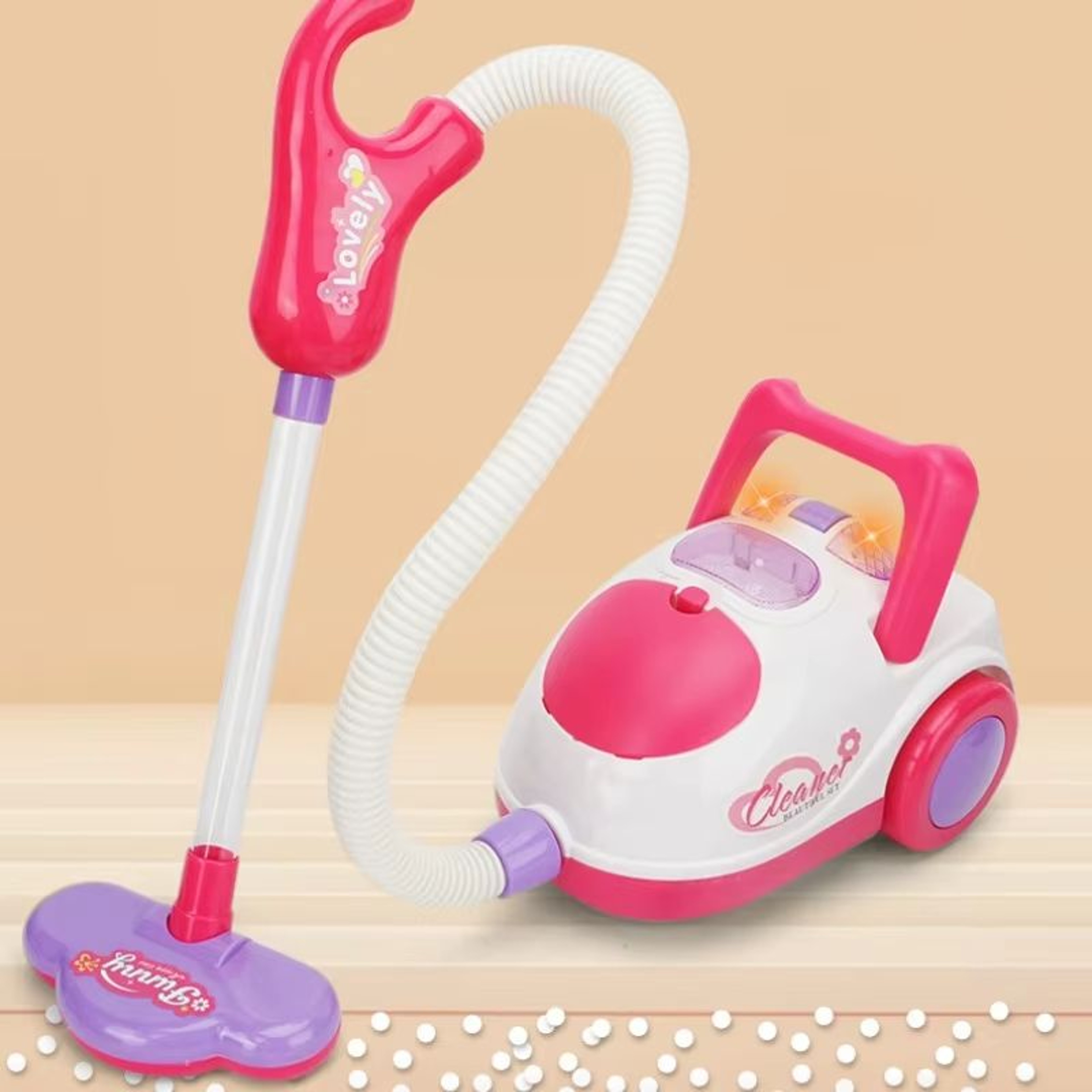 Kids Electric Pretend Vacuum Cleaner Toy With Lights And Broom Set 1