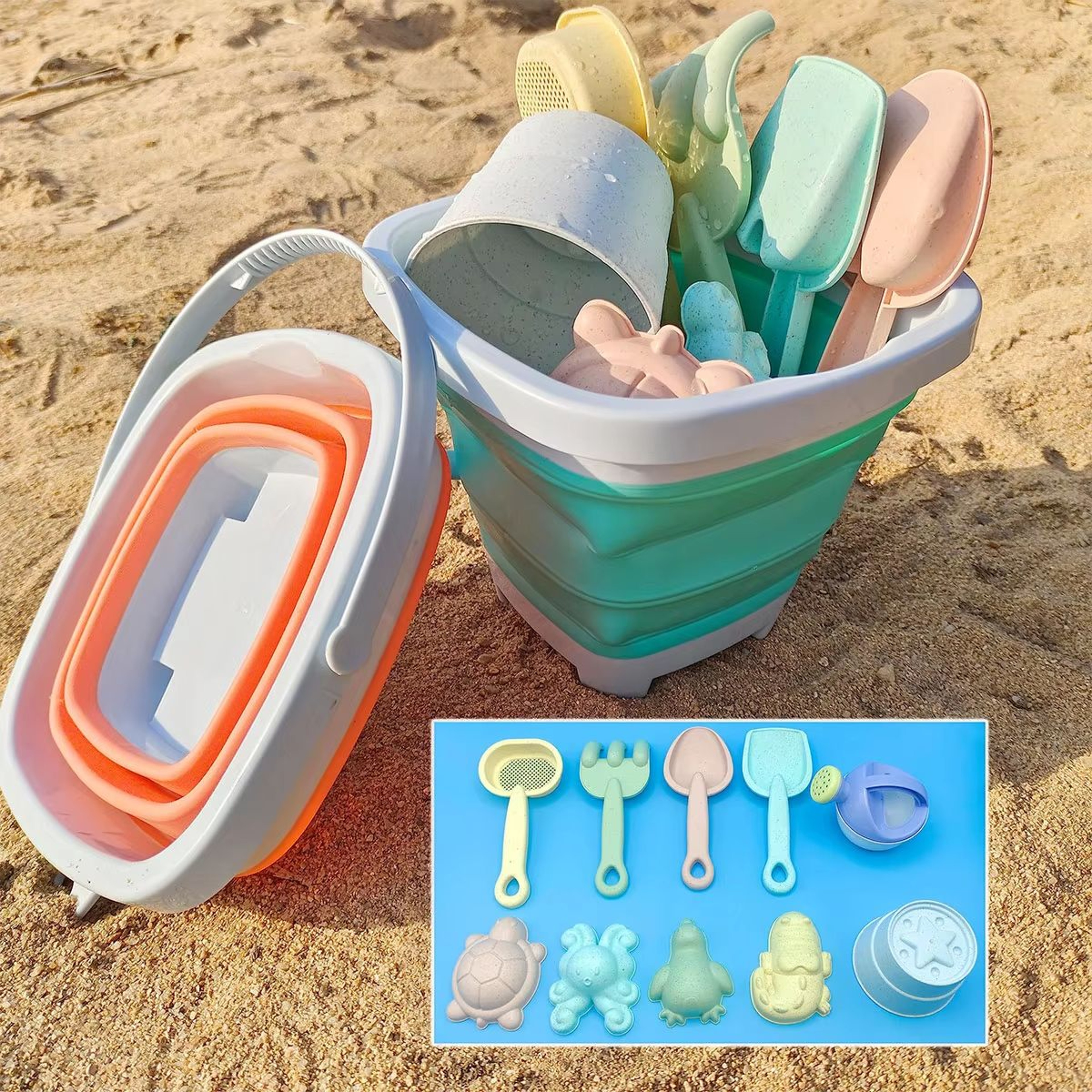 Folding Beach Sand  Water Play Set With Bucket  Outdoor Summer Toy For Kids 0