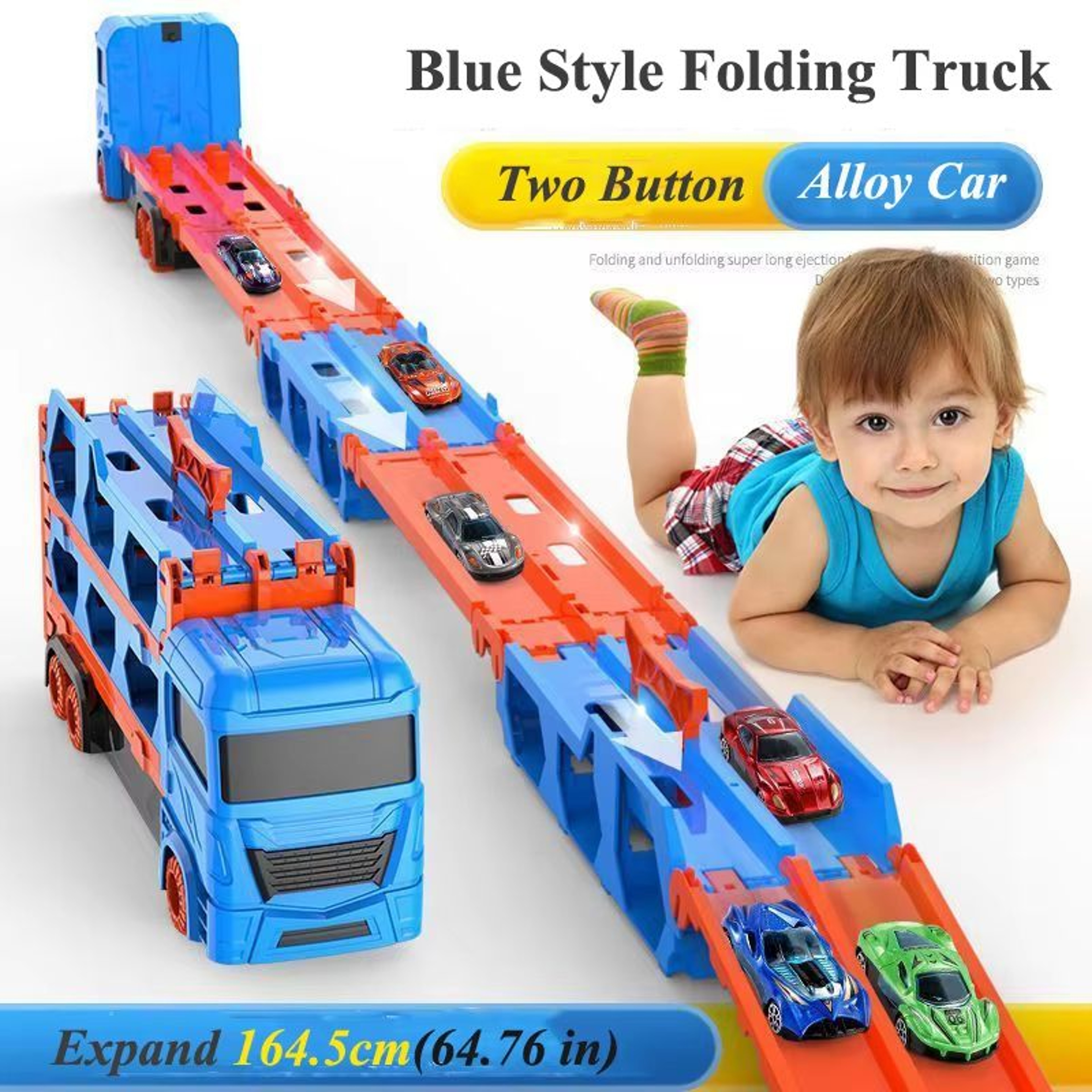 Large Car Transporter Truck With Folding Race Track And Alloy Cars For Kids 0