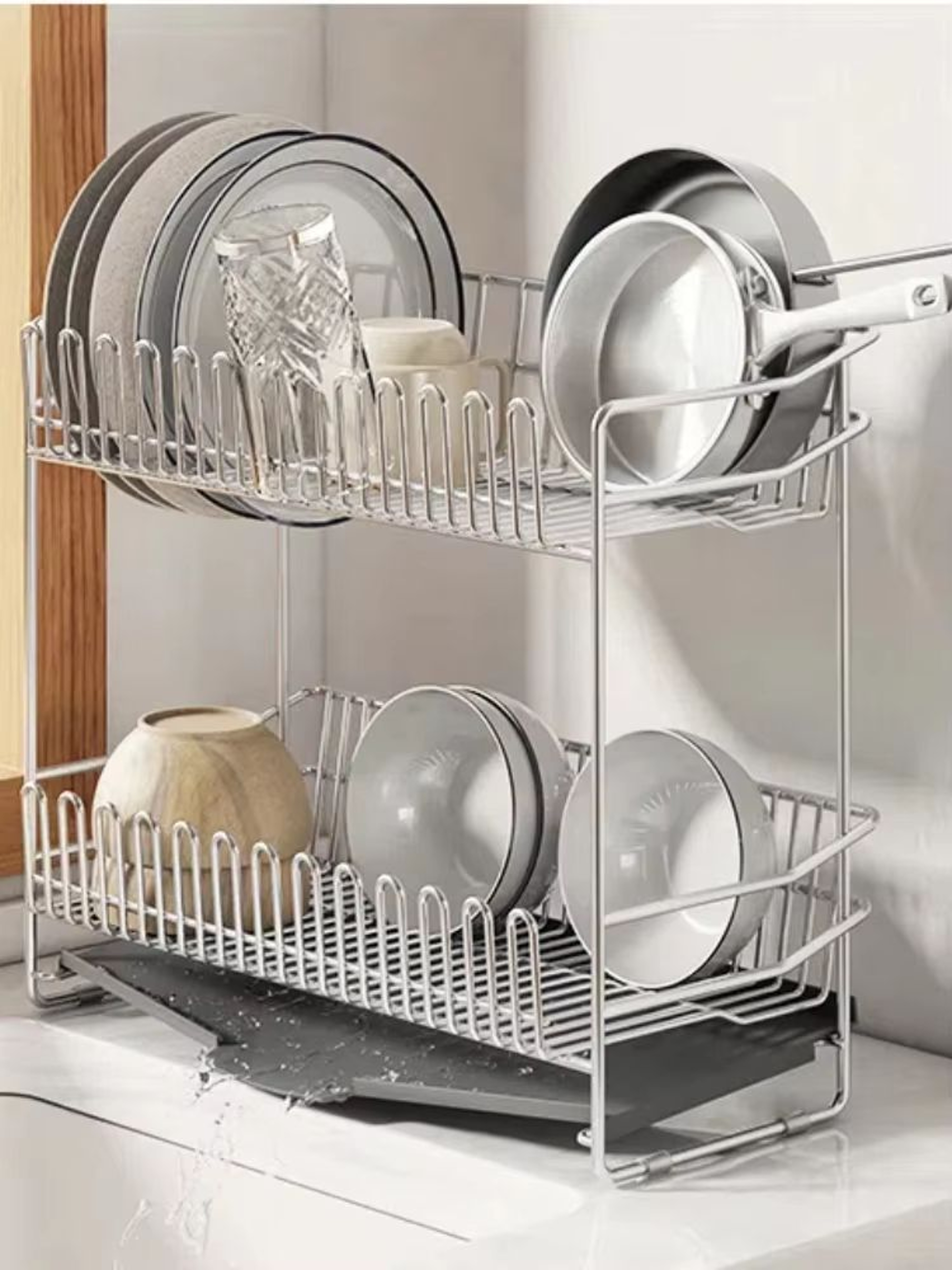 Stainless Steel Dish Drying Rack Over The Sink With Tray 0