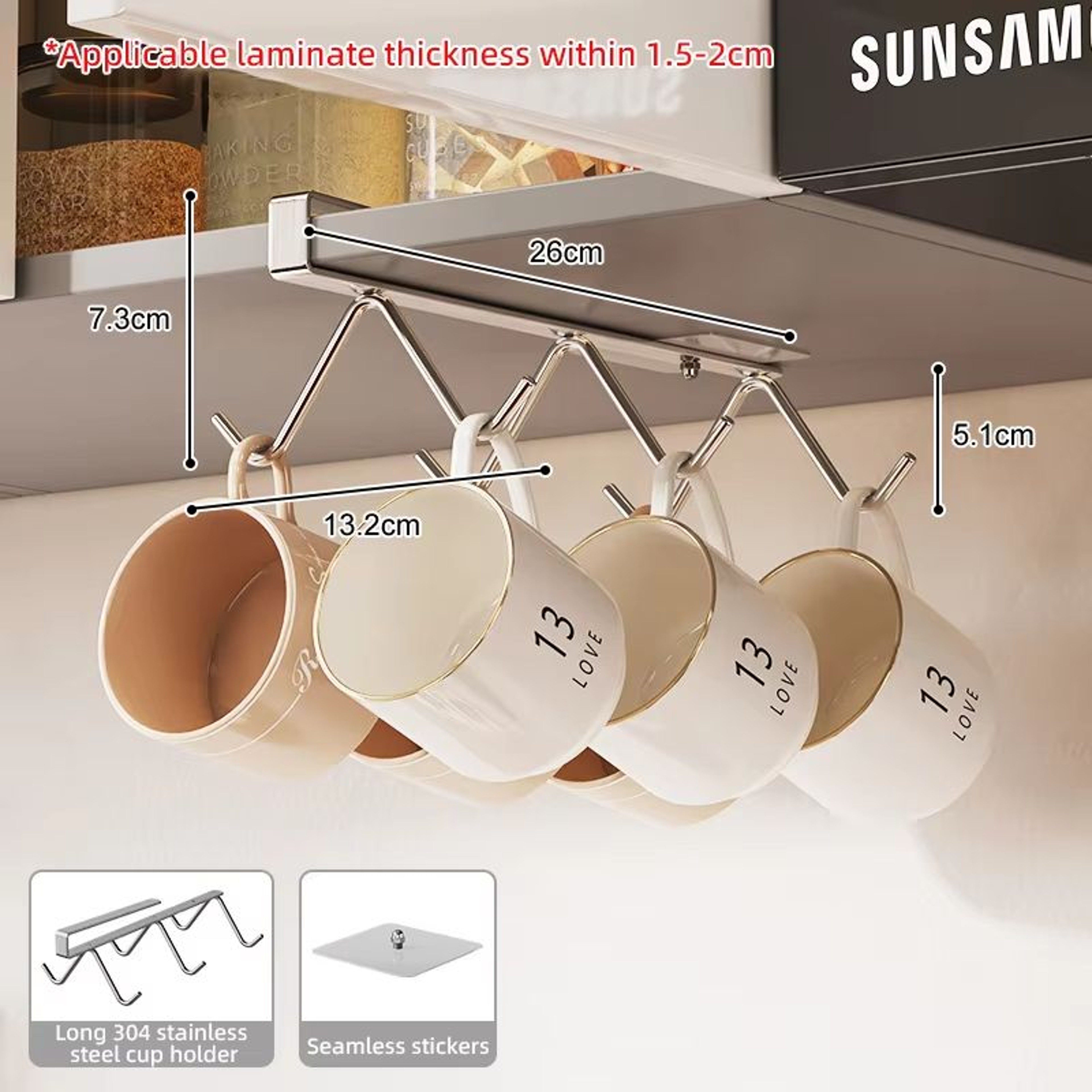 304 Stainless Steel Under Cabinet Coffee Mug Holder Rack 7
