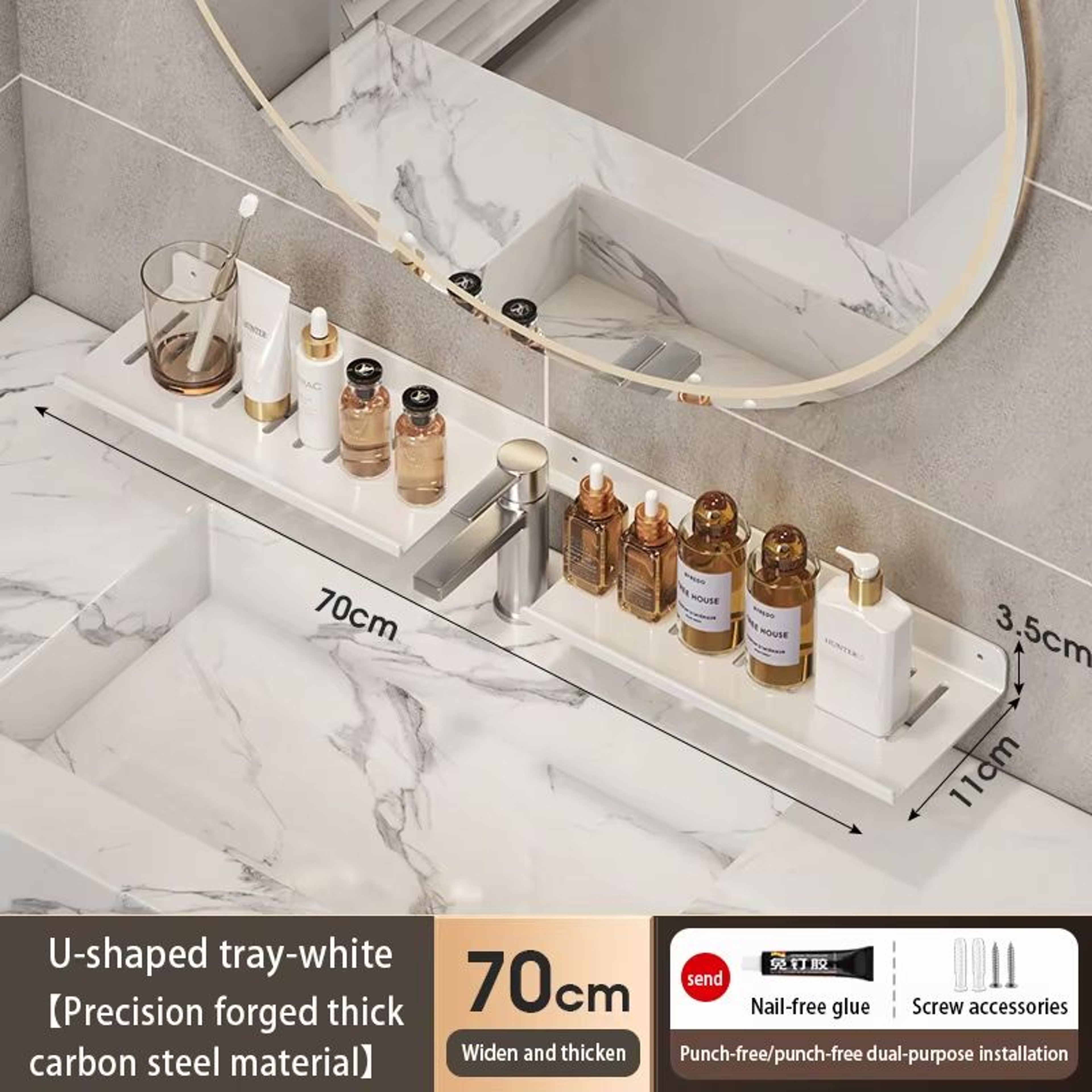 Bathroom U Shaped Wall Mounted Over Sink Organizer Shelf 9