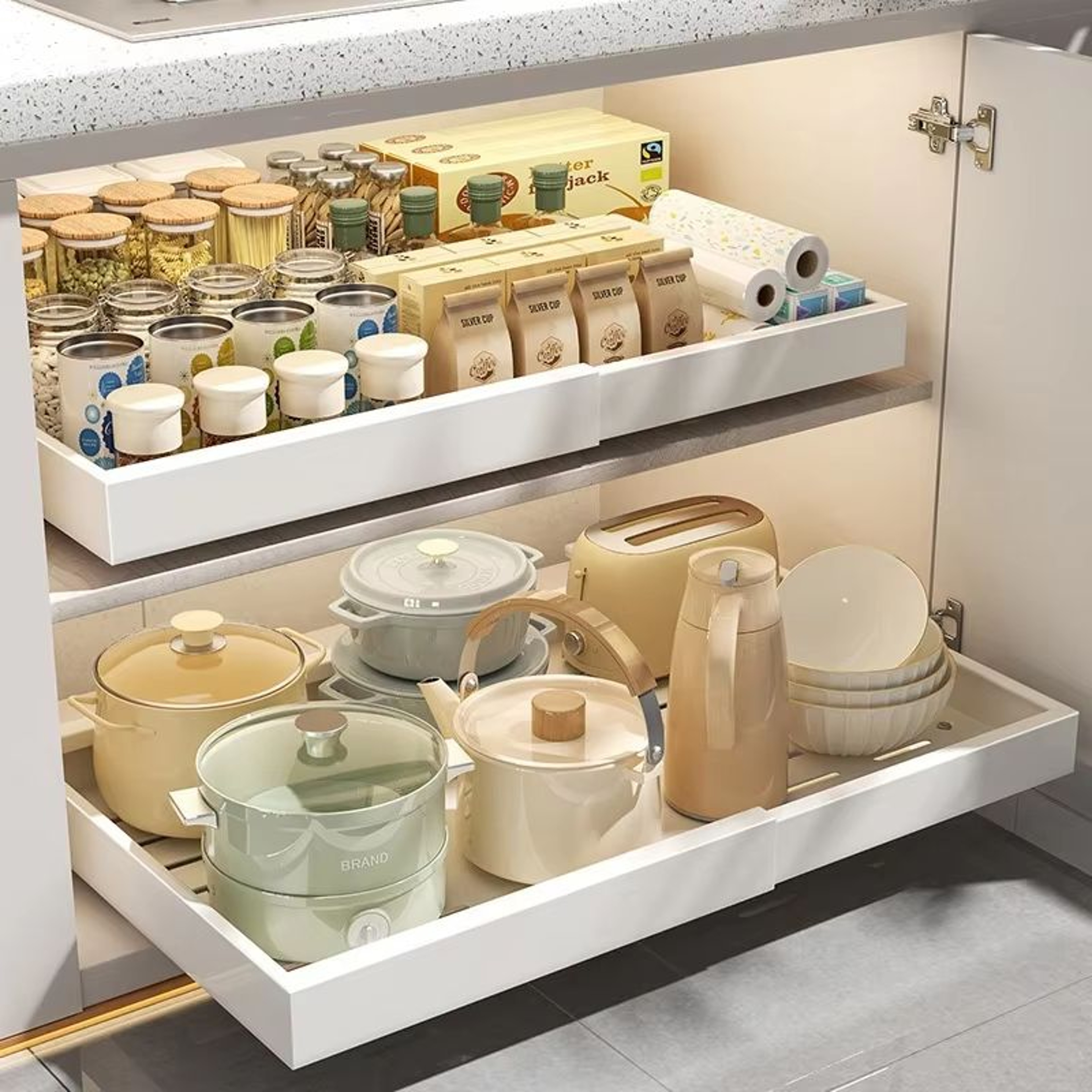 Retractable Kitchen Drawer Storage Rack With Slide Rails 0