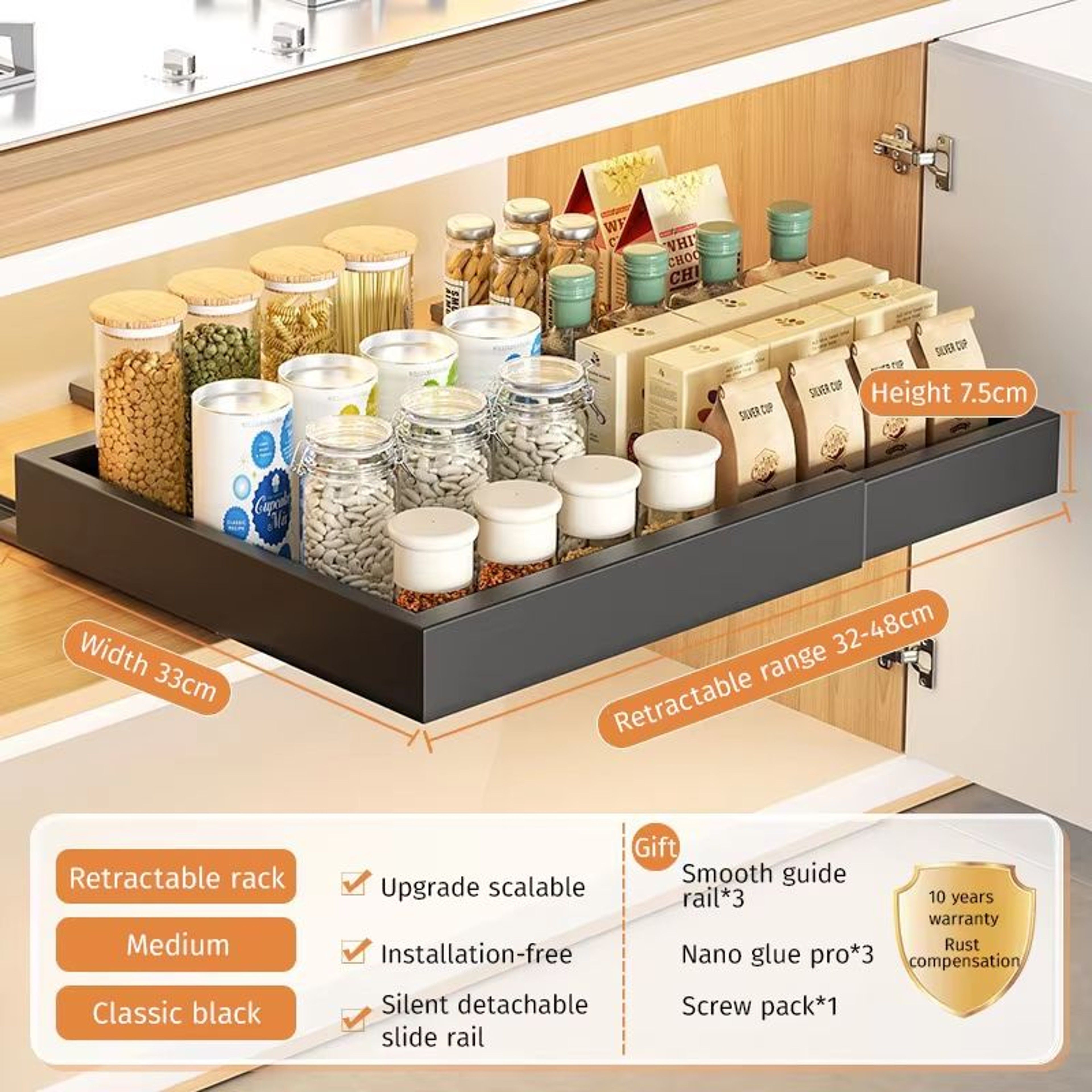 Retractable Kitchen Drawer Storage Rack With Slide Rails 9
