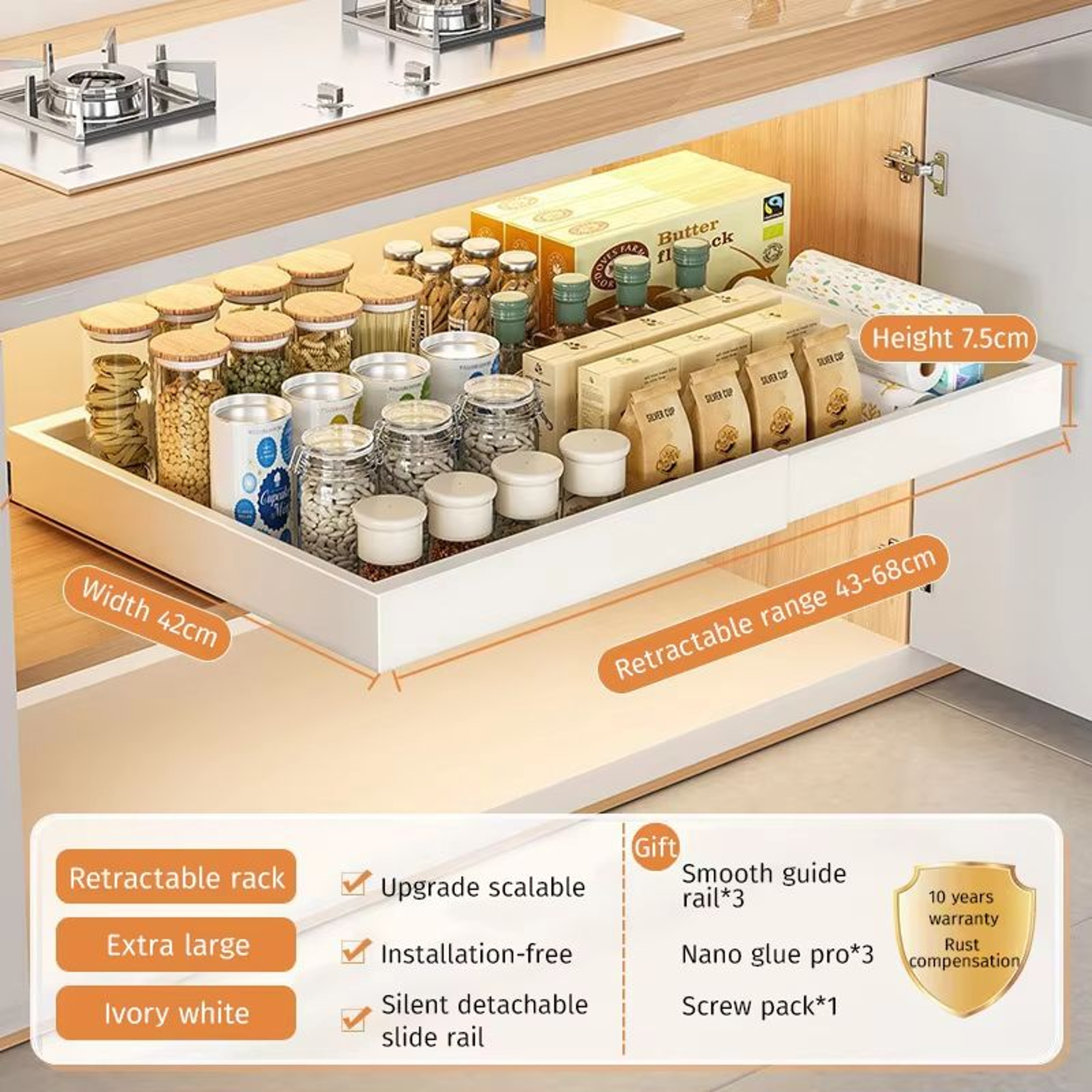 Retractable Kitchen Drawer Storage Rack With Slide Rails 8
