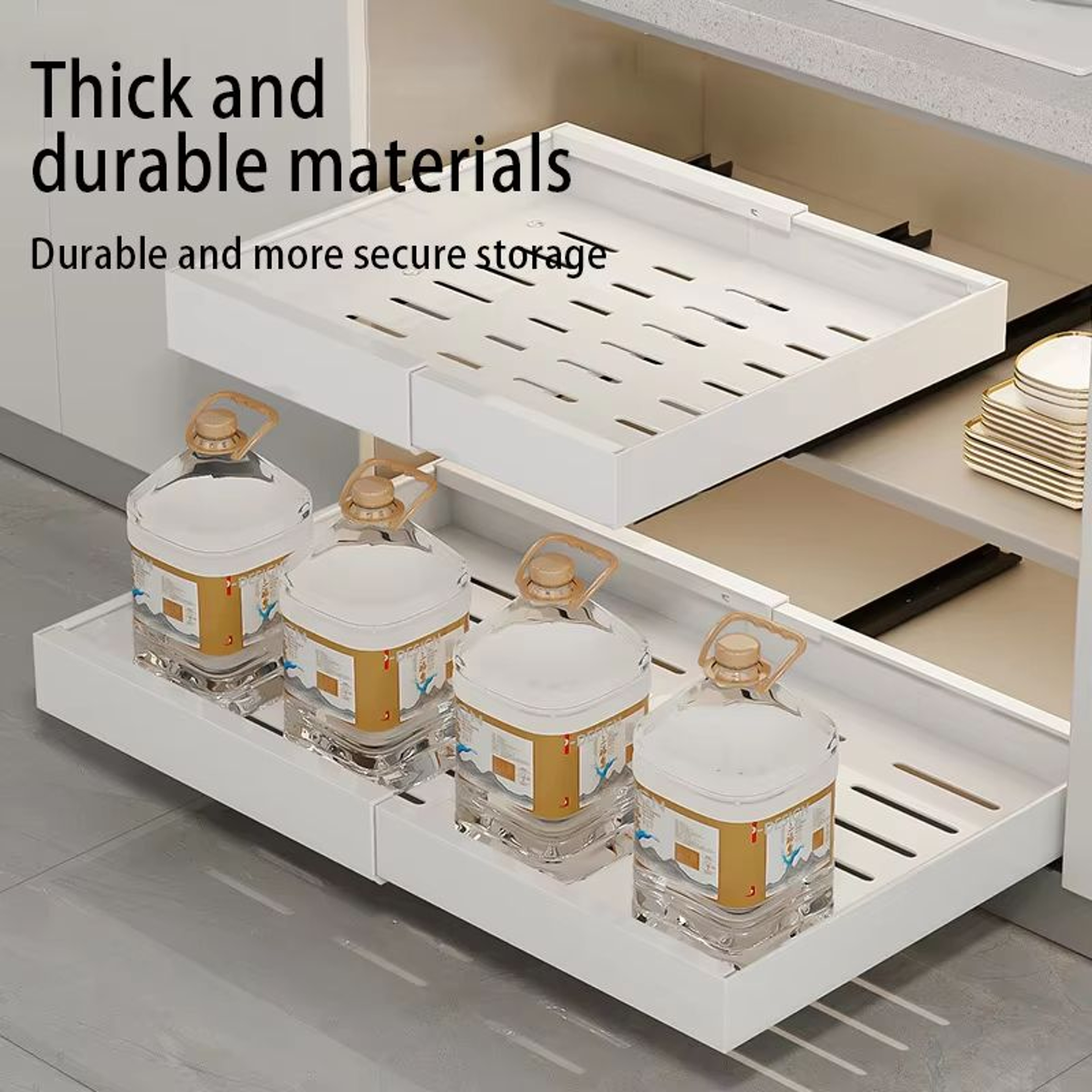 Expandable Pull Out Kitchen Cabinet Organizer With Adjustable Sliding Shelves 0