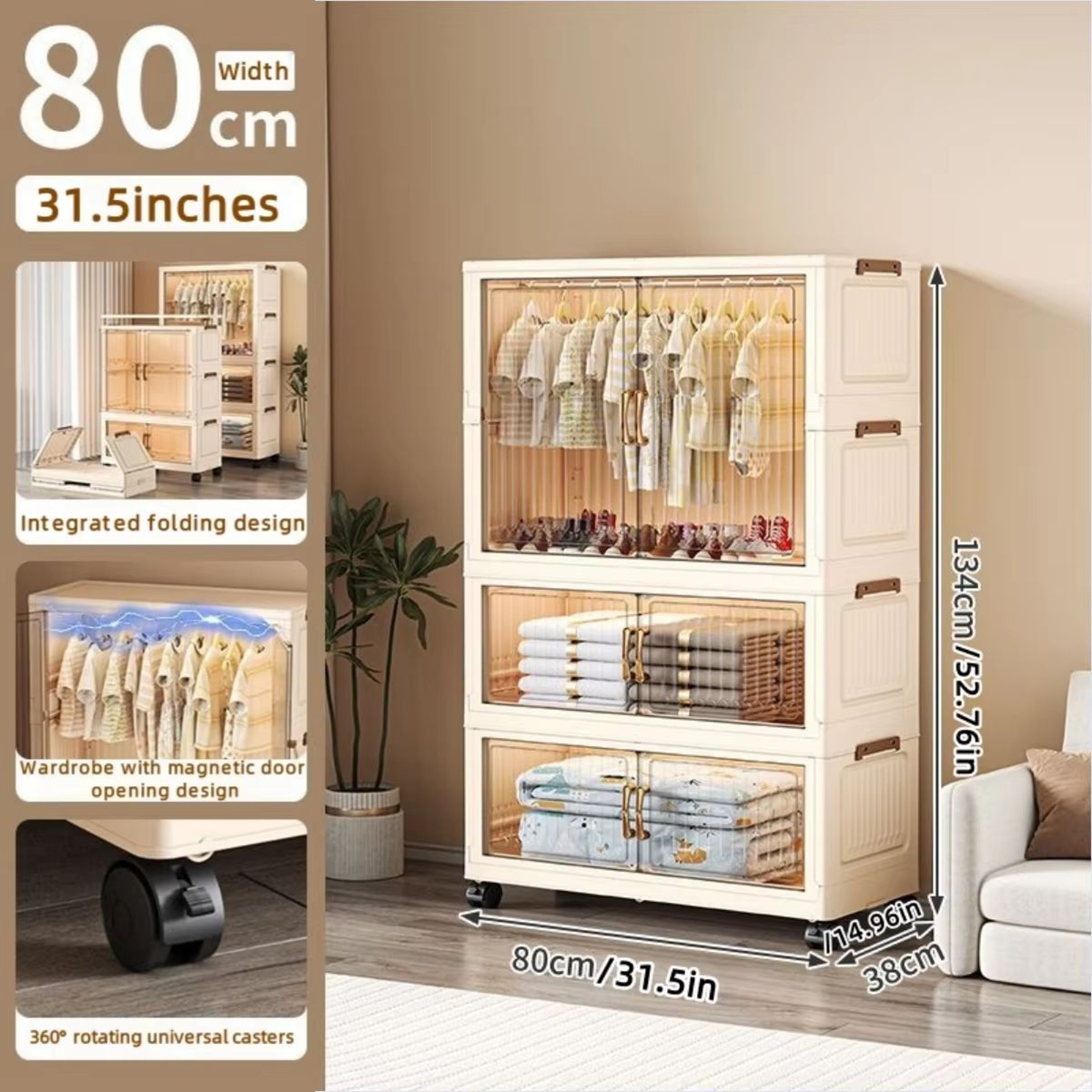 Large Capacity 80cm Folding Wardrobe Closet Organizer 10