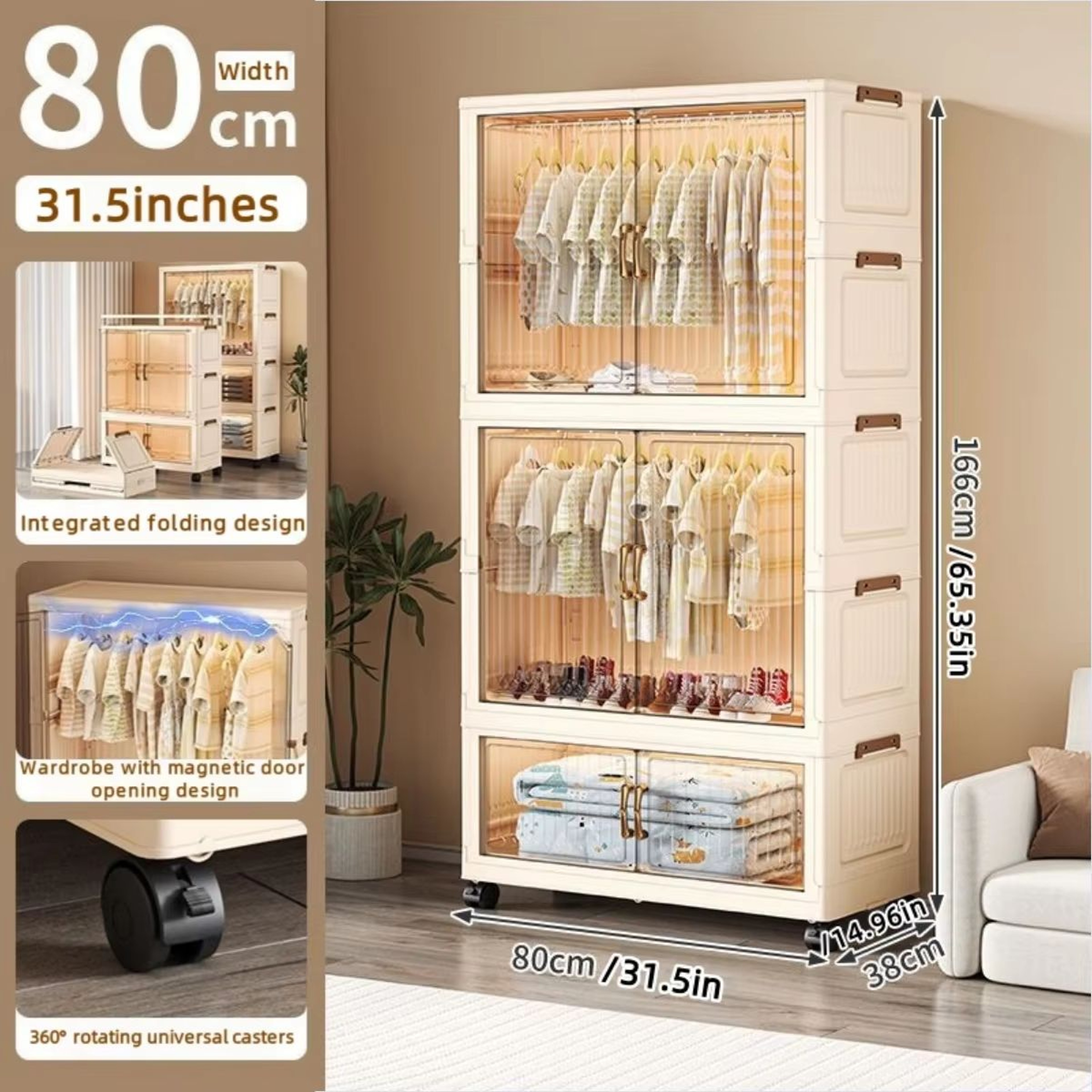 Large Capacity 80cm Folding Wardrobe Closet Organizer 12