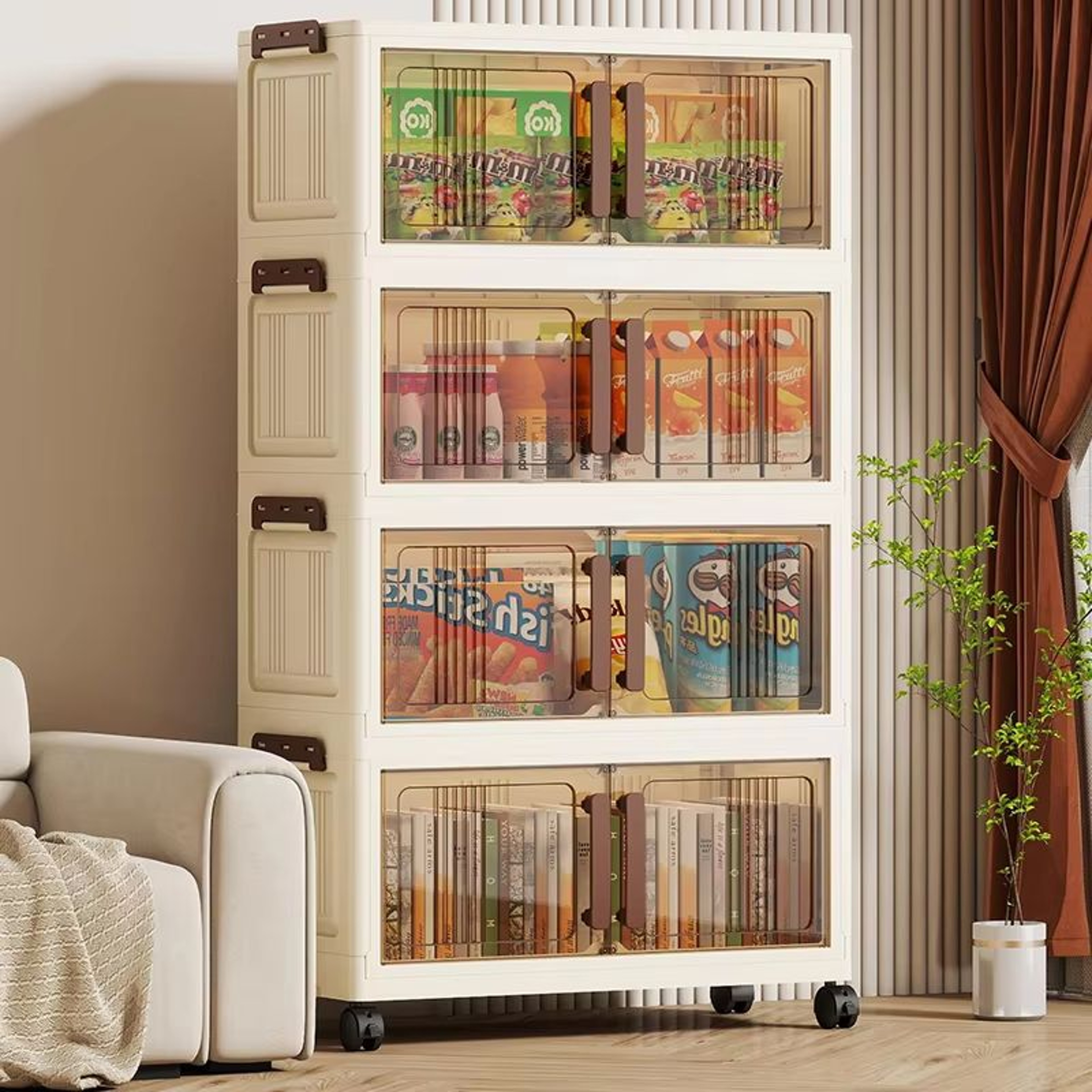 Clear Black View Foldable DoubleDoor Rolling Storage Organizer Box 2756in 0