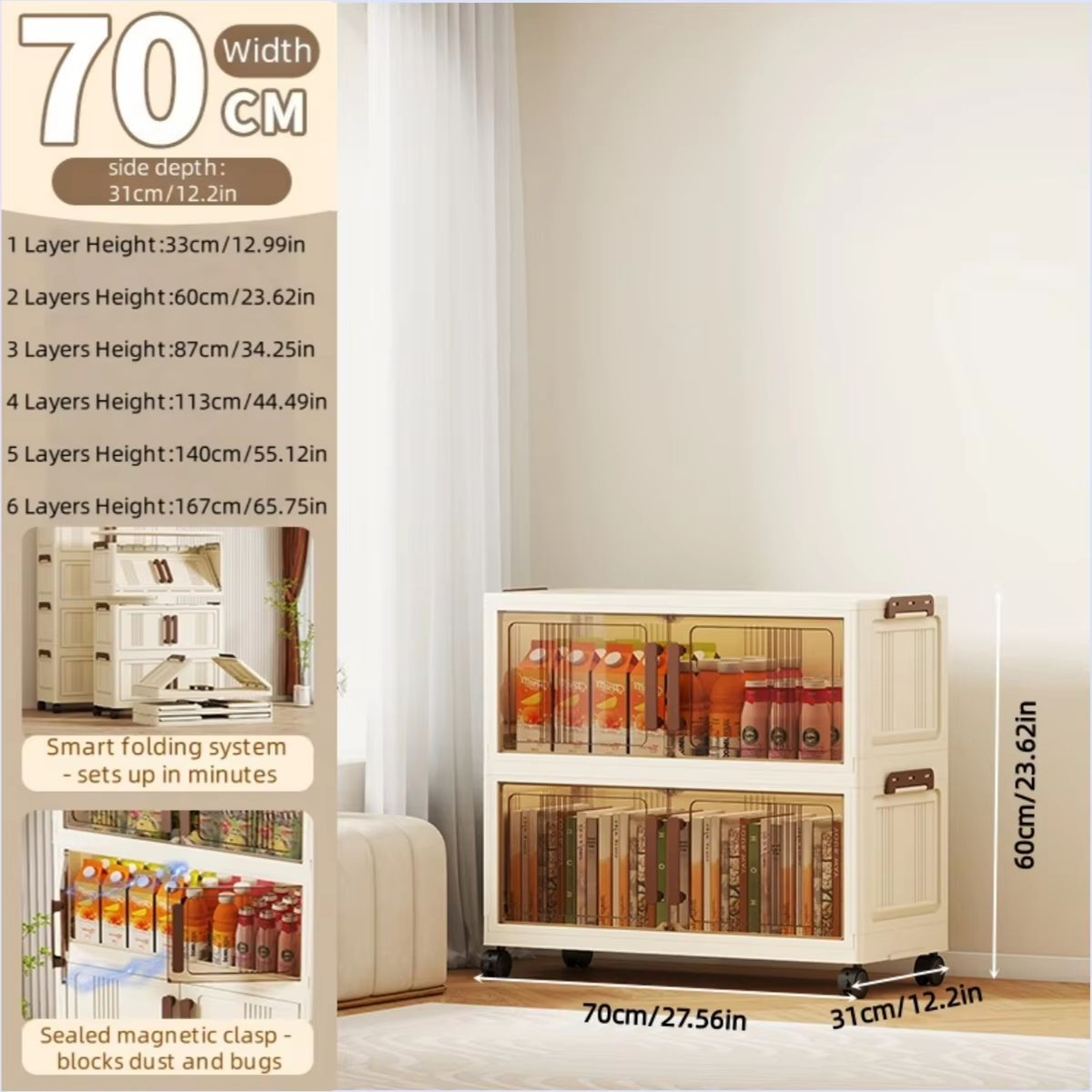 Clear Black View Foldable DoubleDoor Rolling Storage Organizer Box 2756in 7