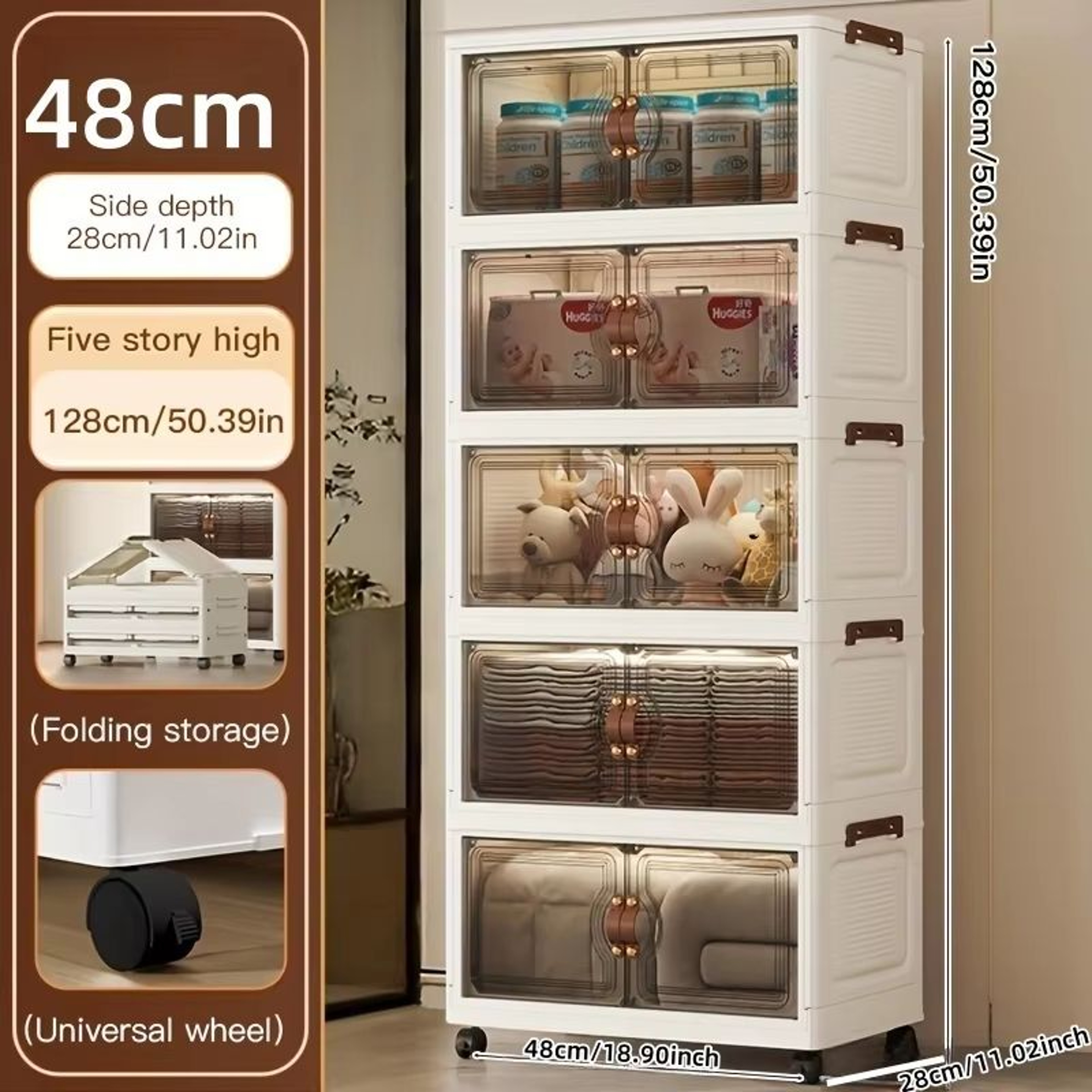 48cm Wide Foldable Rolling Storage Cabinet 1890in With Wheels 36 Tier For Home Organization 10
