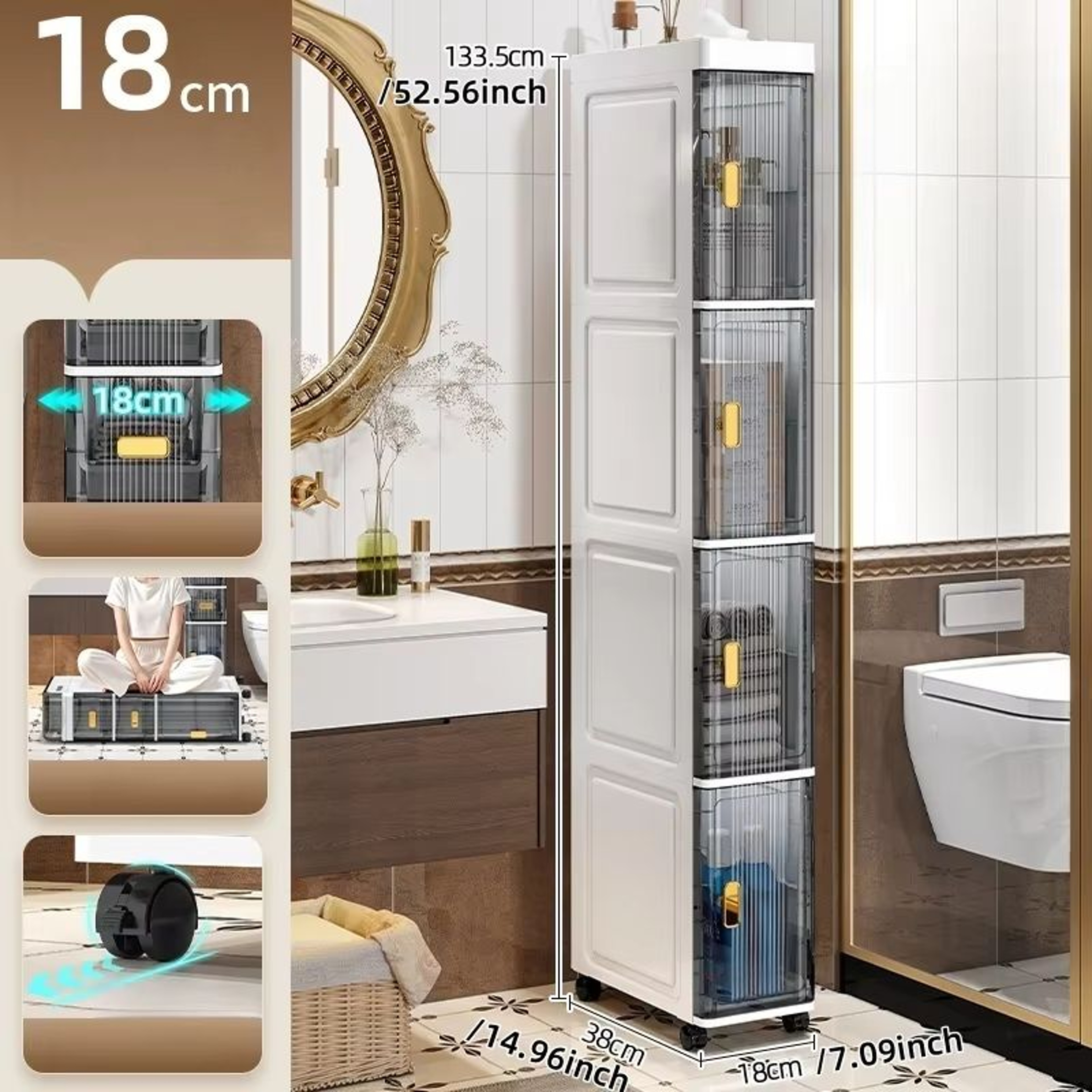 SlimSpace 18 Cm Narrow MultiTier Storage Cabinet For Small Spaces 16