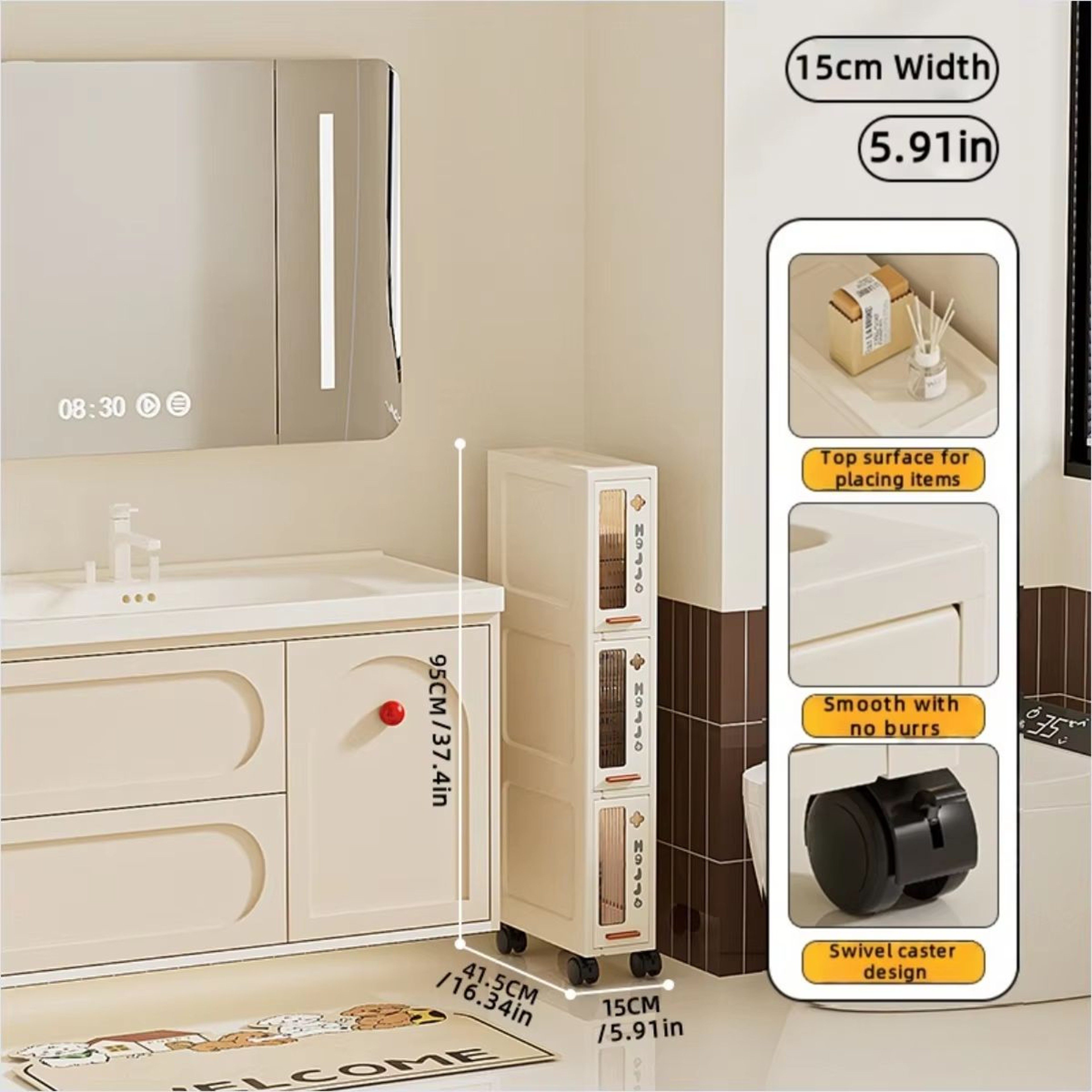 Slim Mobile Storage Cabinet Narrow Drawer Organizer Rolling Cart For Kitchen Bathroom And Living Ro 7