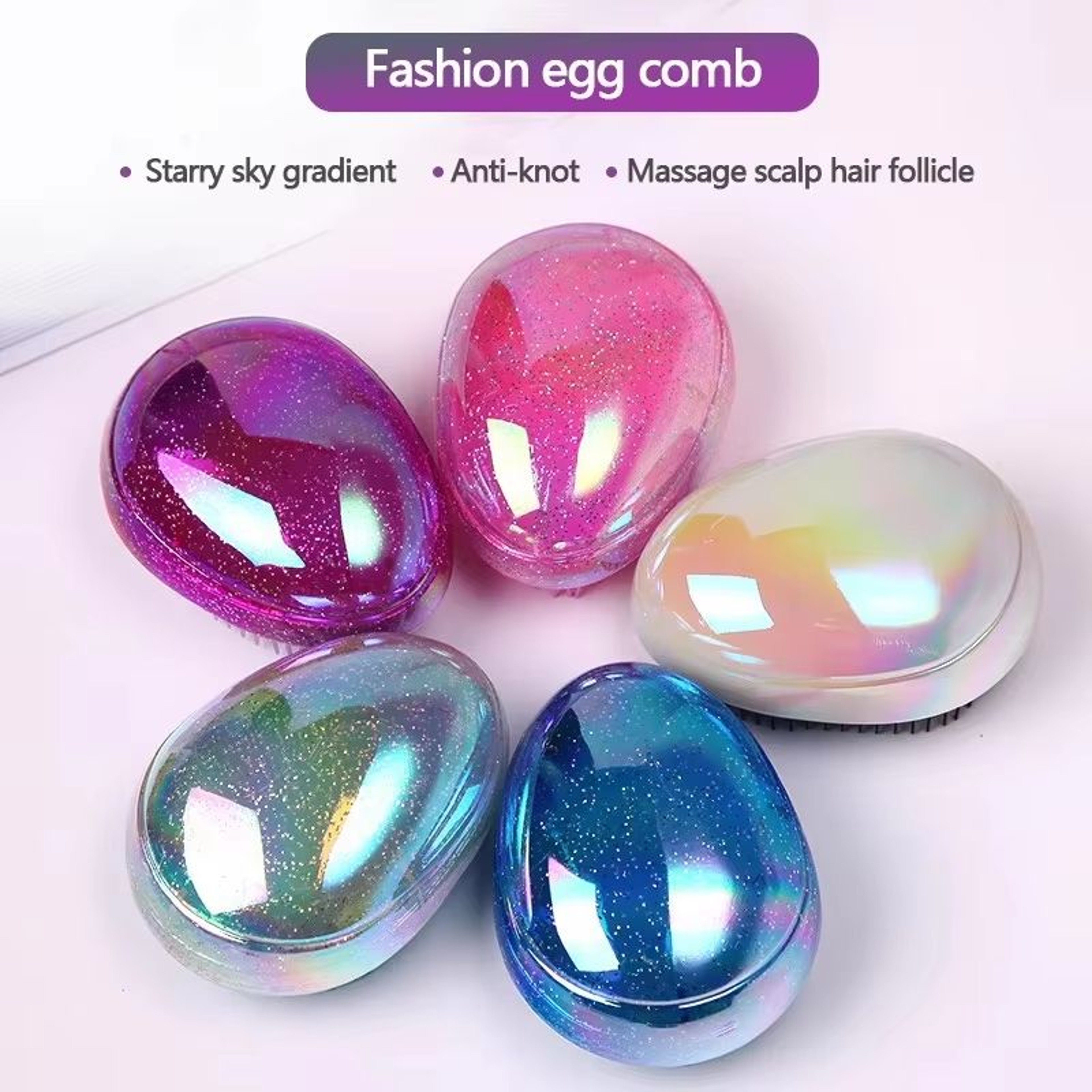 Mini Egg Round Detangling Scalp Massage Travel Hair Brush 5