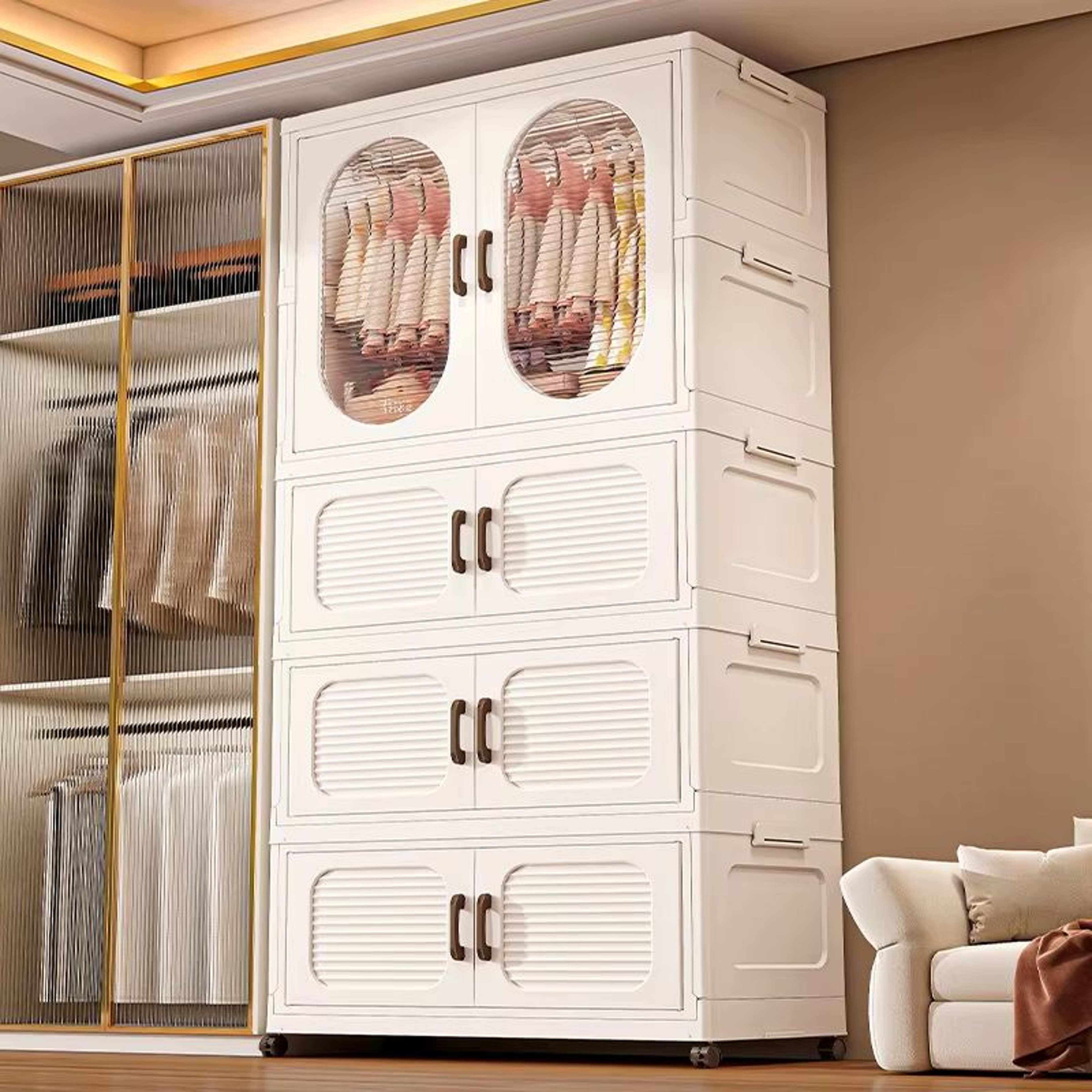 Double Door Foldable Wardrobe With Wheels 2362in Magnetic Closet Organizer 4