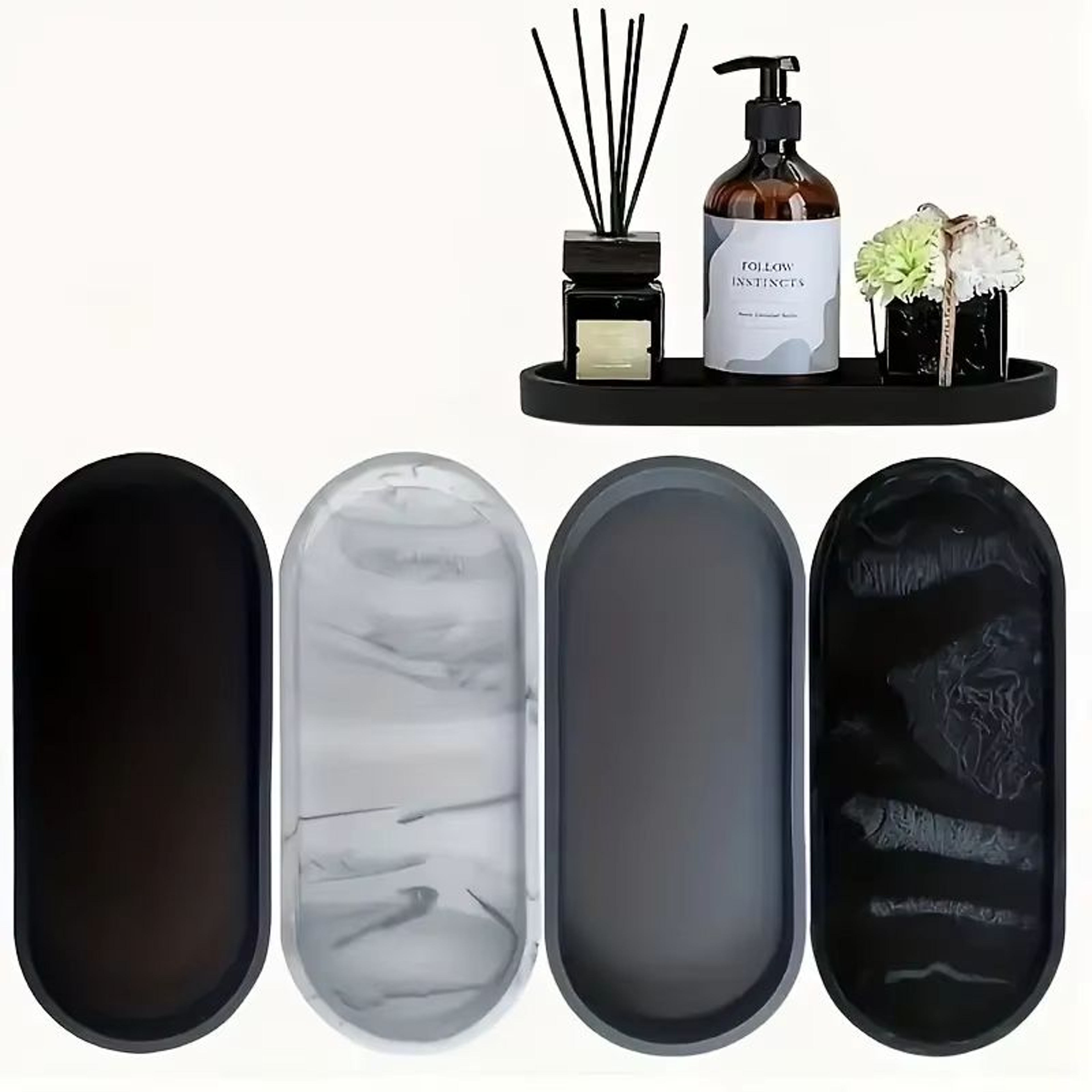 Oval Silicone Bathroom Counter Tray  Flexible Soap  Sink Organizer Tray Approx 984in 0