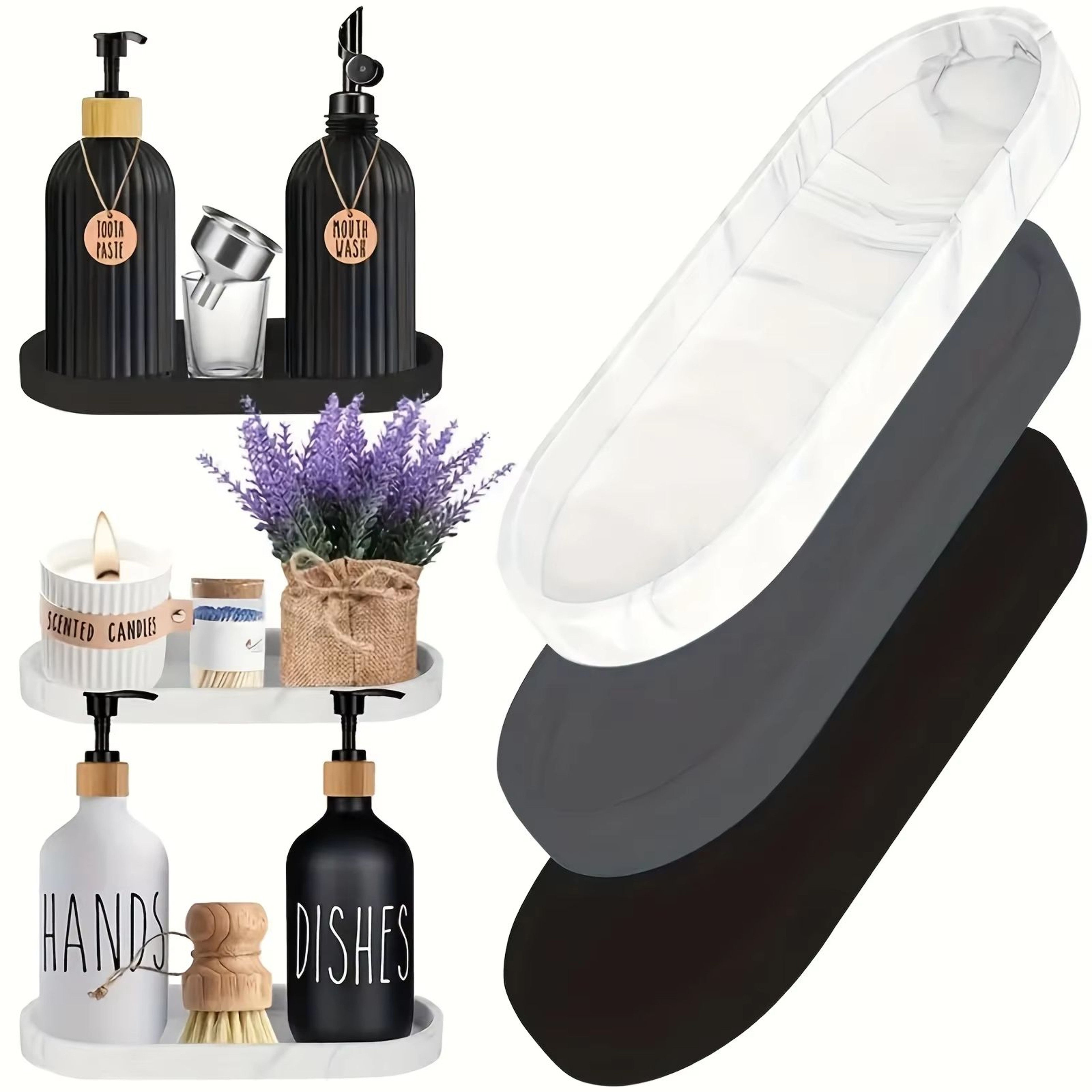Oval Silicone Bathroom Counter Tray  Flexible Soap  Sink Organizer Tray Approx 984in 4