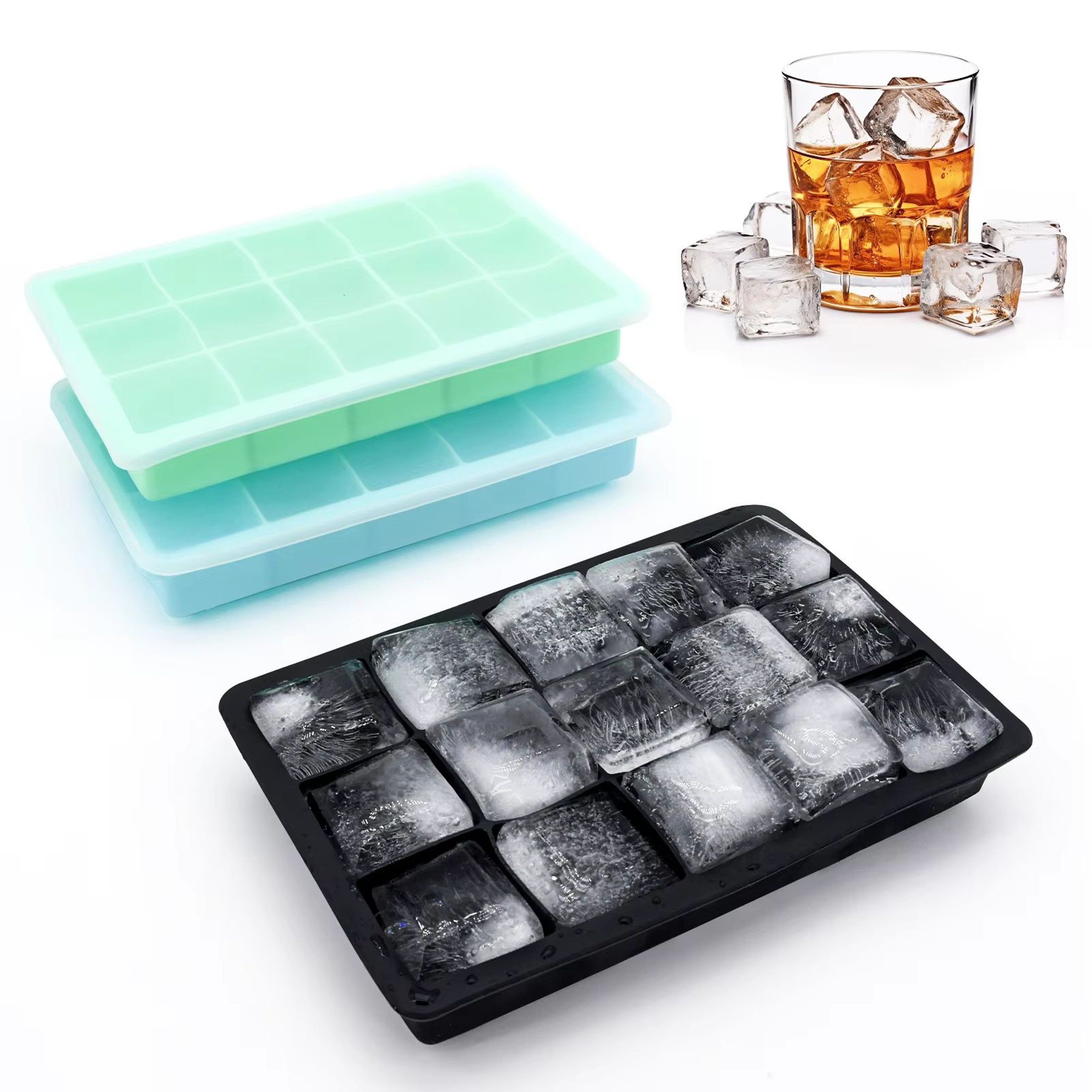 15Grid Silicone Ice Cube Mold With Lid  Reusable Ice Block Tray For Drinks  DIY Ice 0
