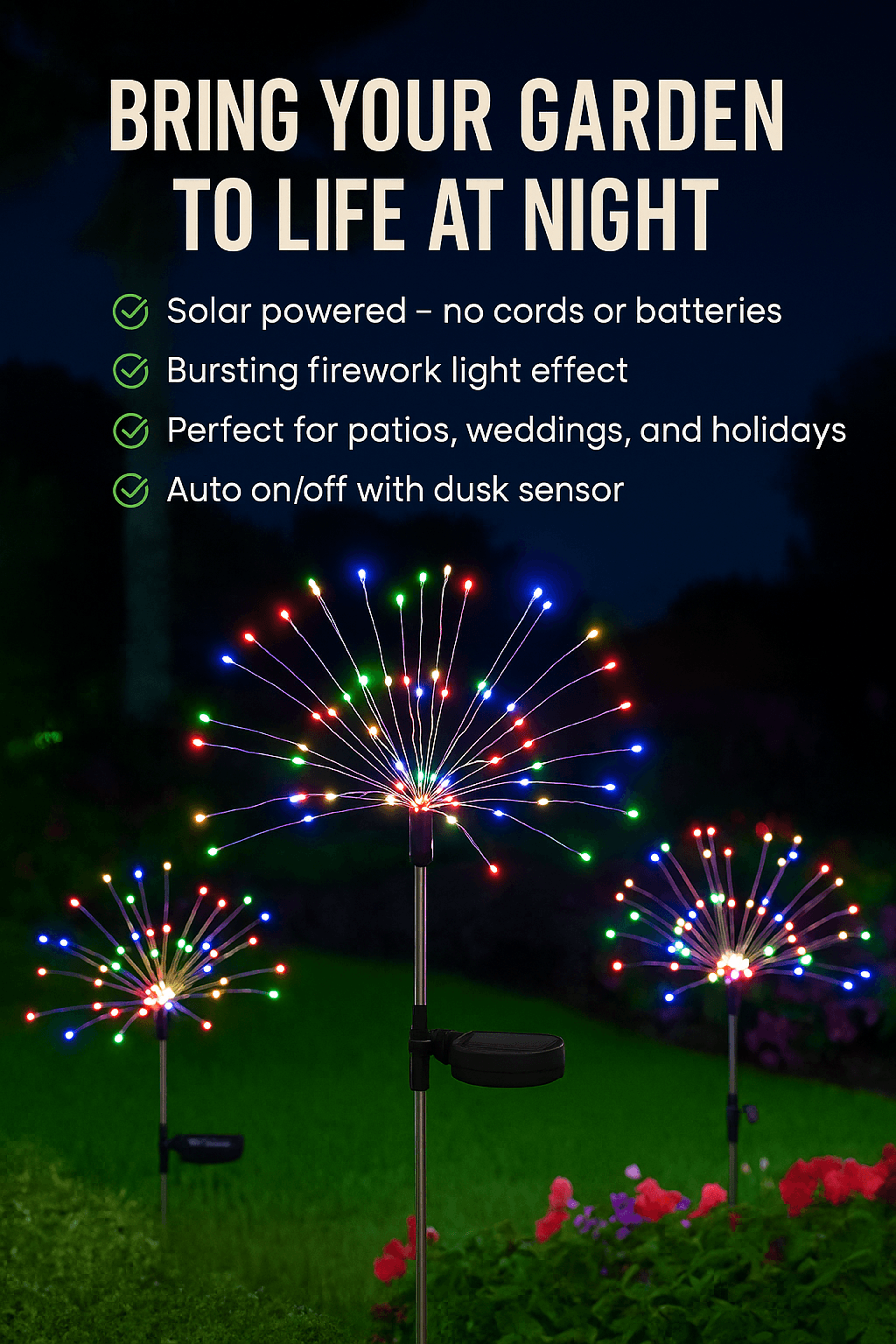 Holiday Lighting Firework Lights for Garden Patio, Solar Fireworks Lights Outdoor, Wedding, Christmas, Wall Decor – view 12