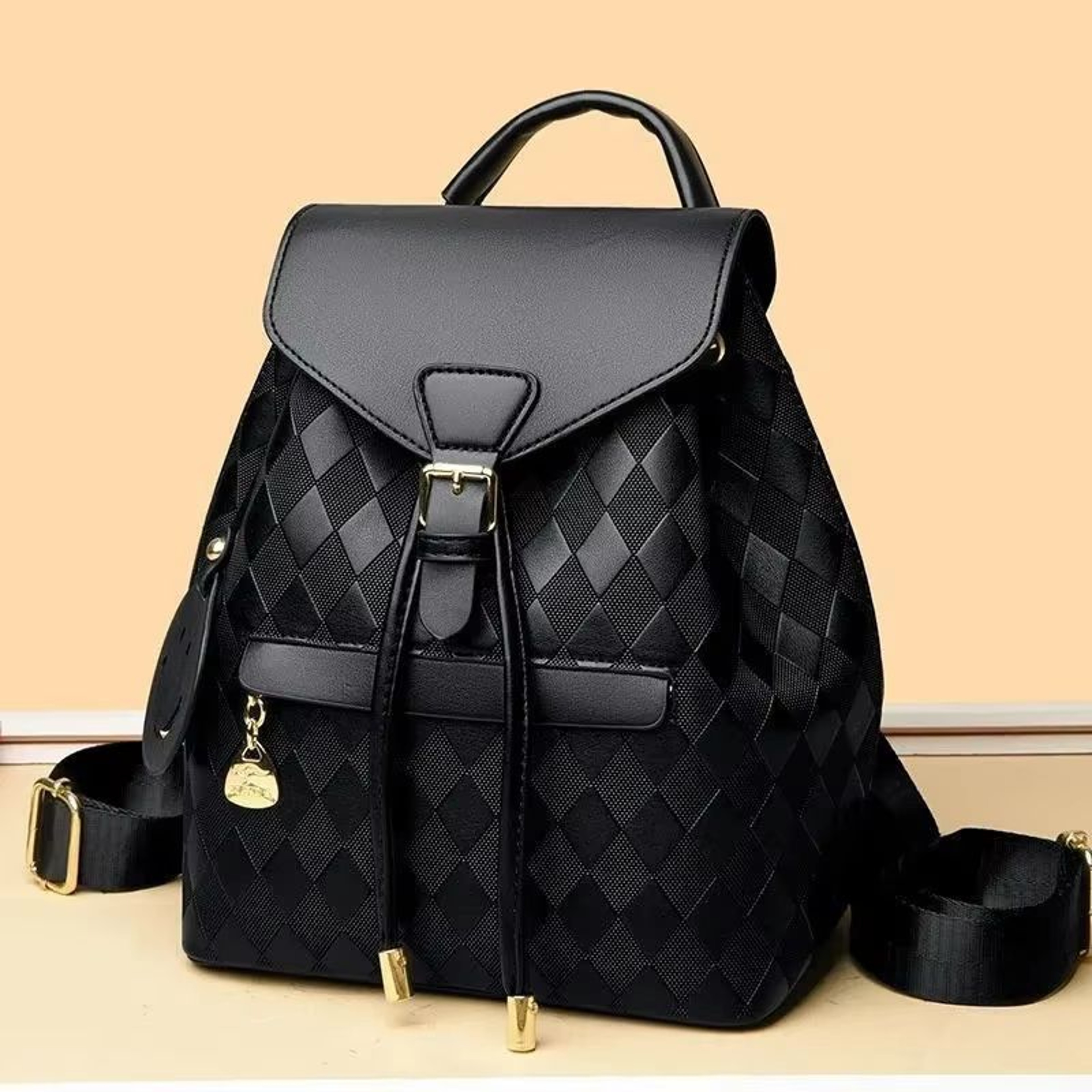 Soft PU Leather Multifunctional Womens Backpack  Casual Black College  Travel Shoulder Bag 1