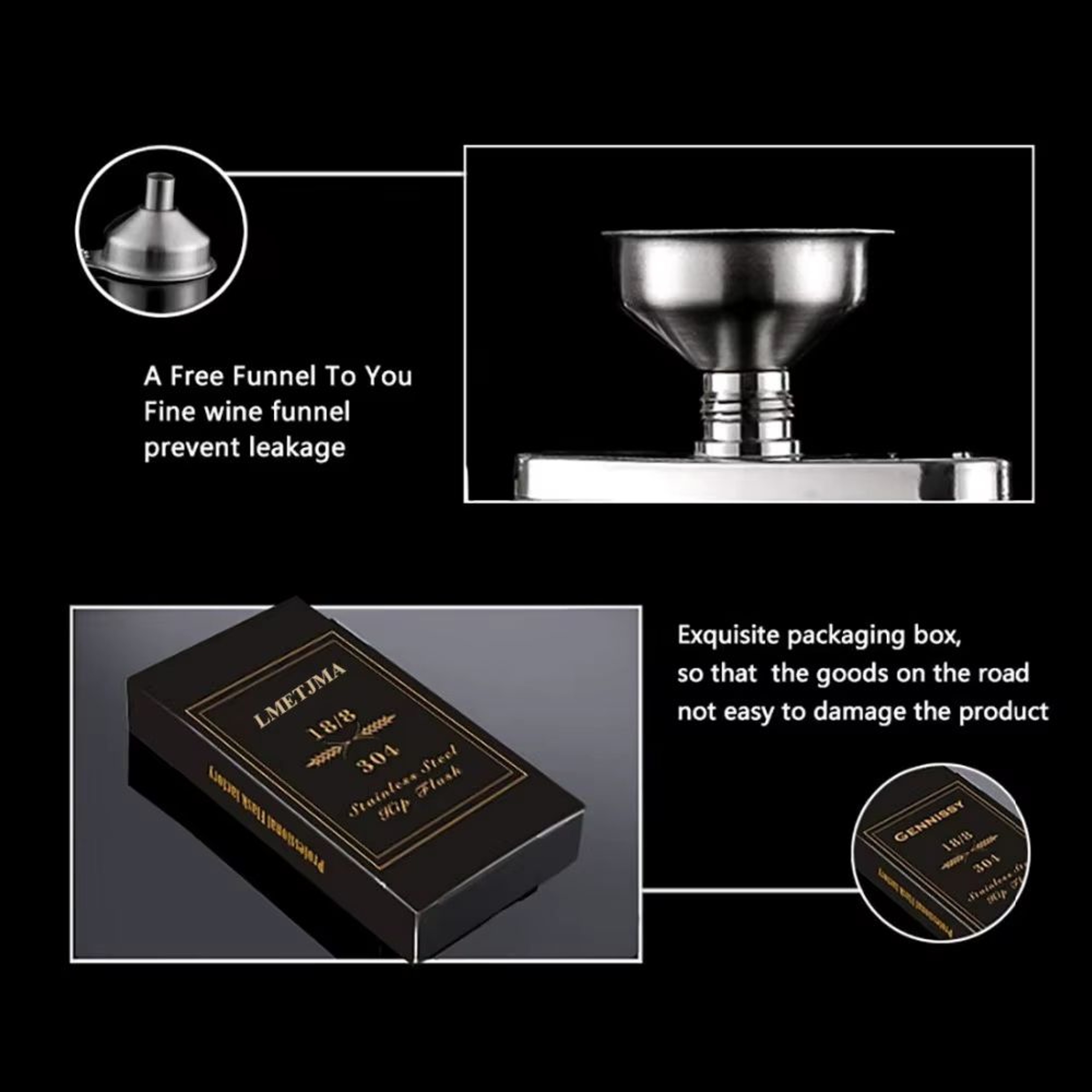 LMETJMA Stainless Steel Hip Flask With Screw Cap And Funnel For Easy Pouring 4