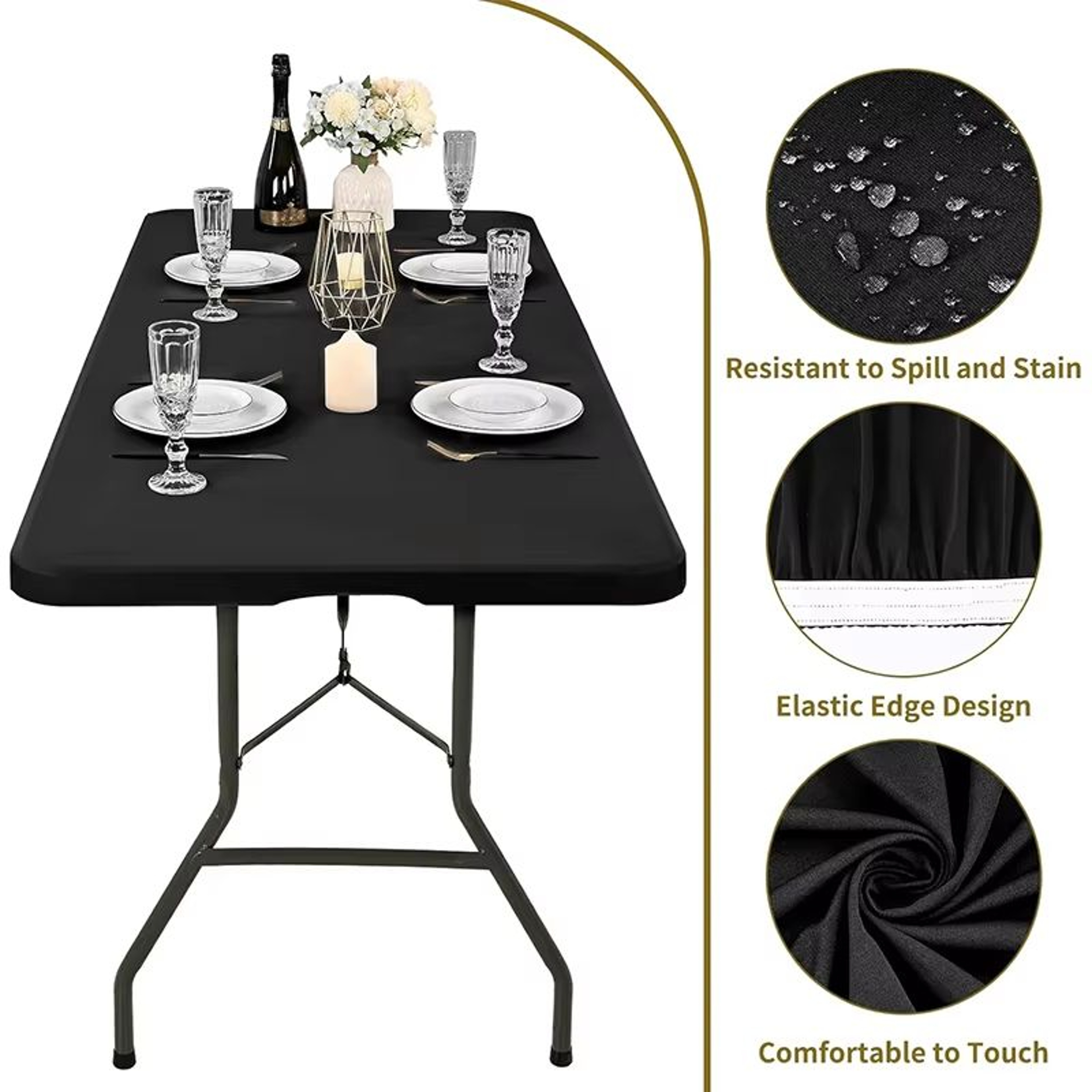 LMETJMA Elastic Fitted Rectangle Tablecloth For 6 Foot Tables 1