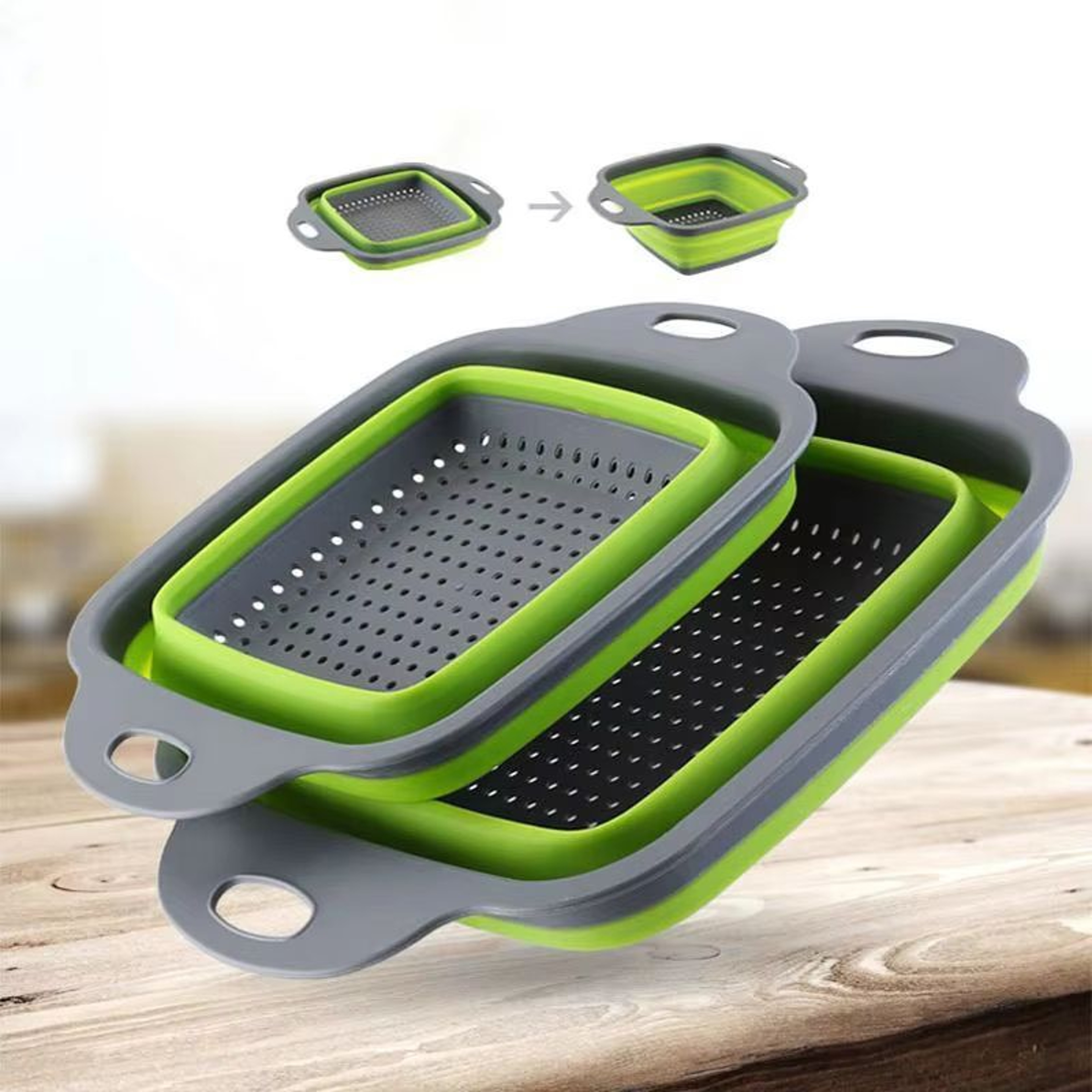 LMETJMA Square Collapsible Silicone Colander For Kitchen Draining And Rinsing 0