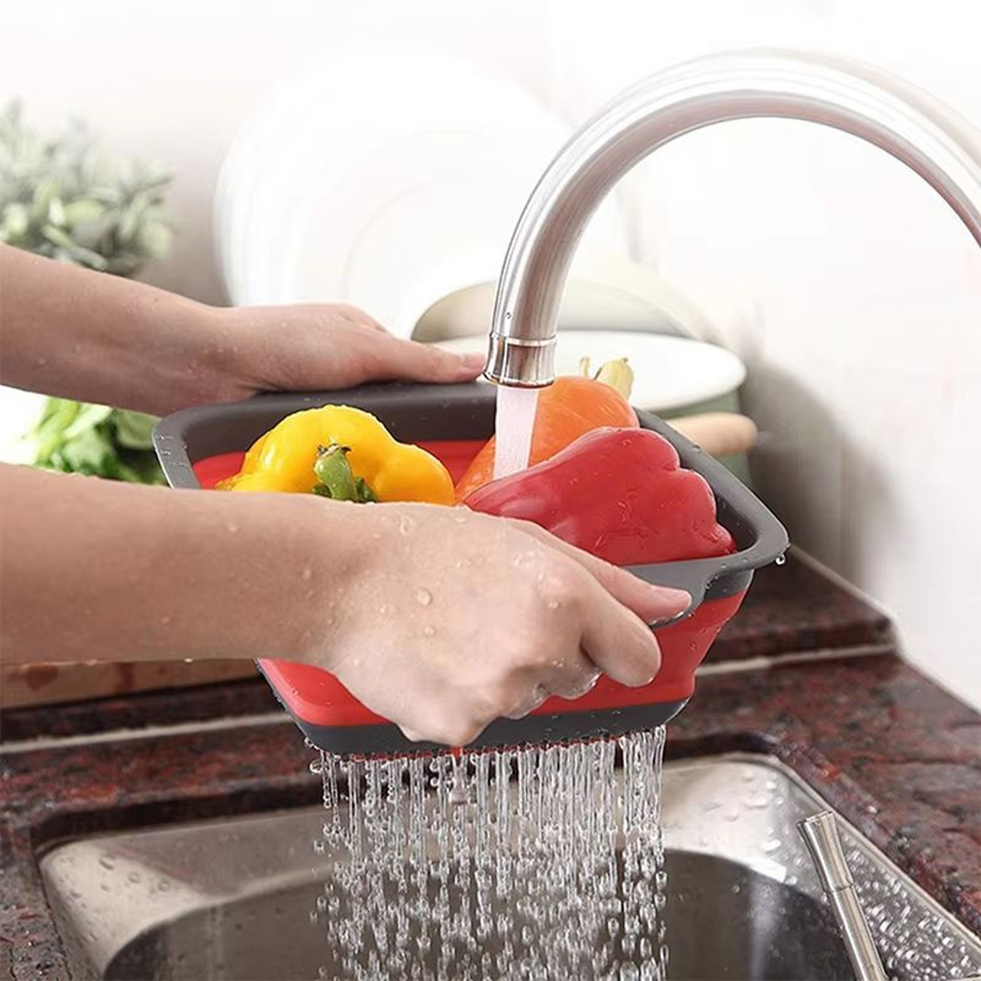 LMETJMA Square Collapsible Silicone Colander For Kitchen Draining And Rinsing 5