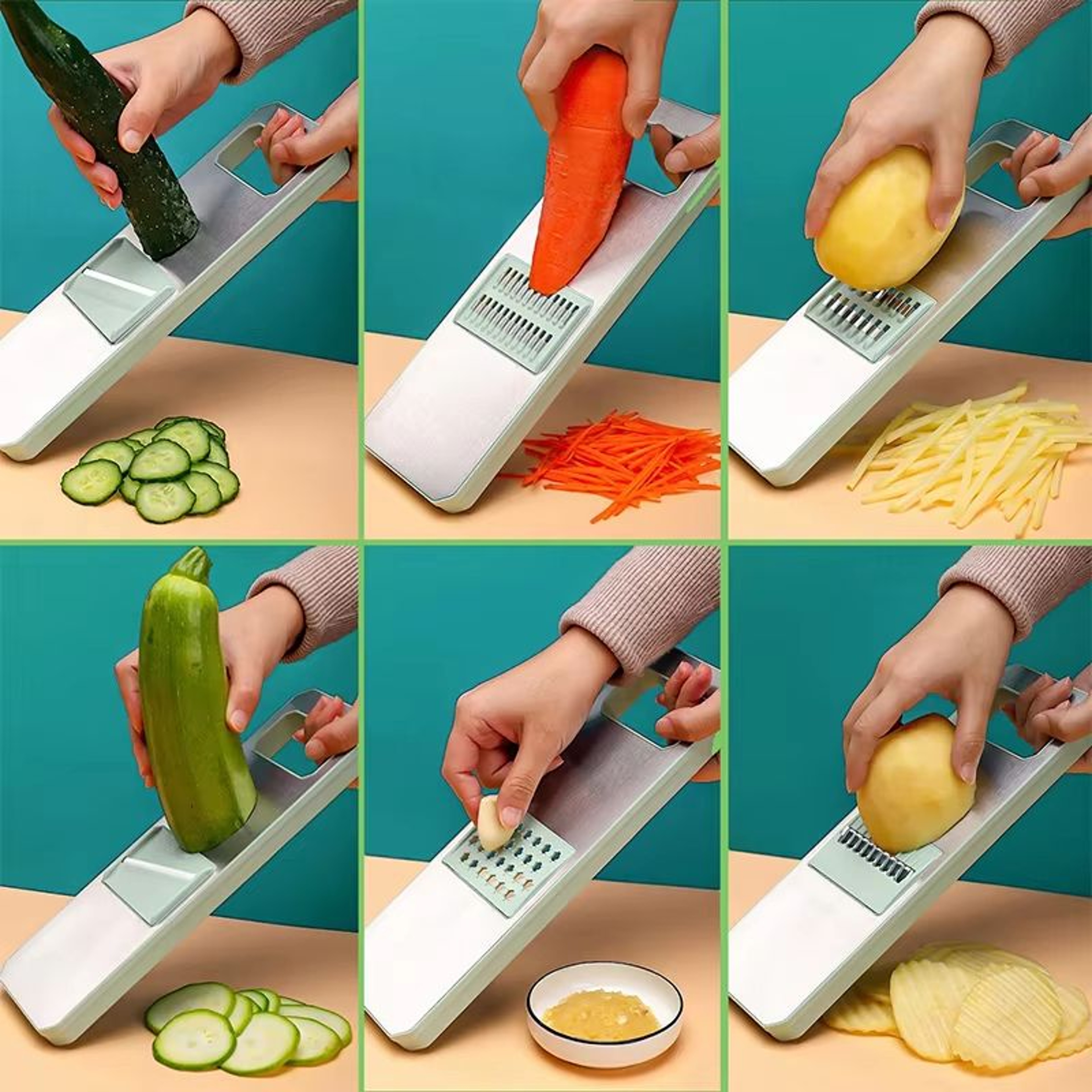 LMETJMA 6 In 1 Mandoline Vegetable Slicer With Interchangeable Julienne And Shredder Blades 2
