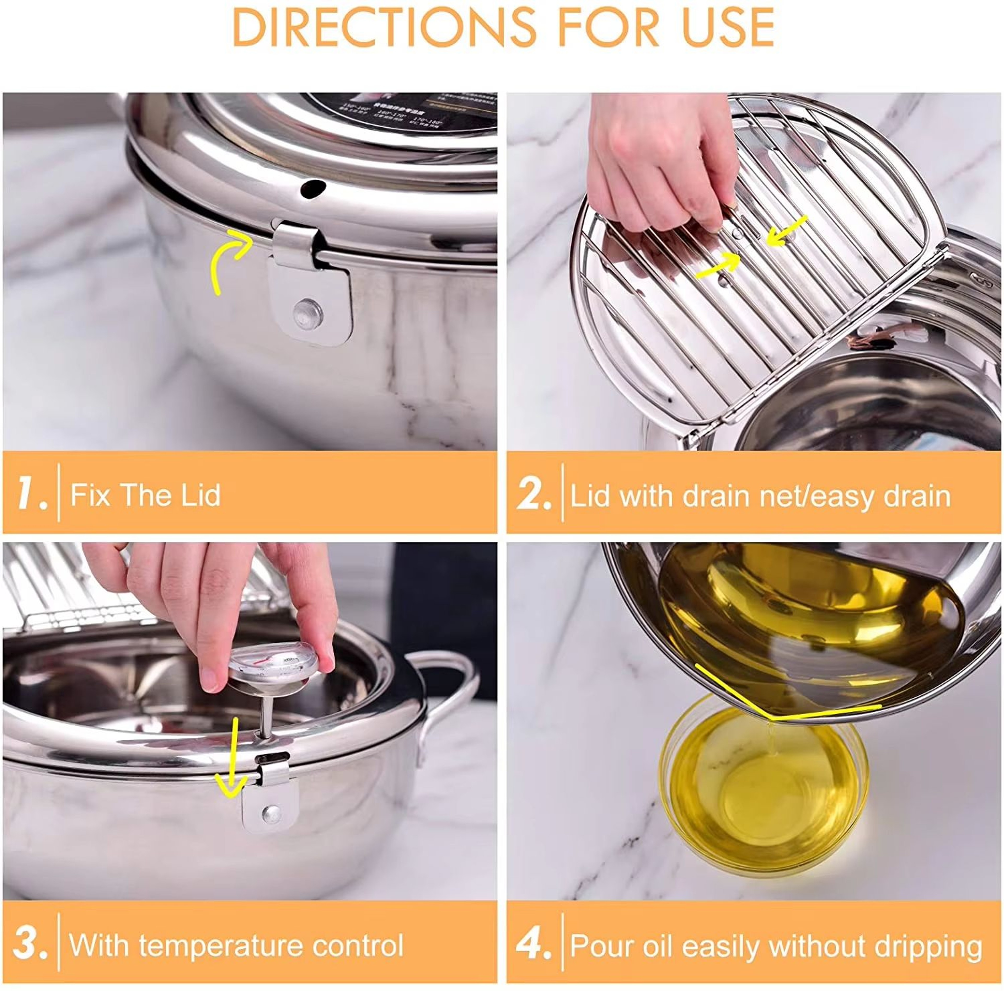 LMETJMA Japanese Stainless Steel Deep Frying Pot With Thermometer And Lid 4