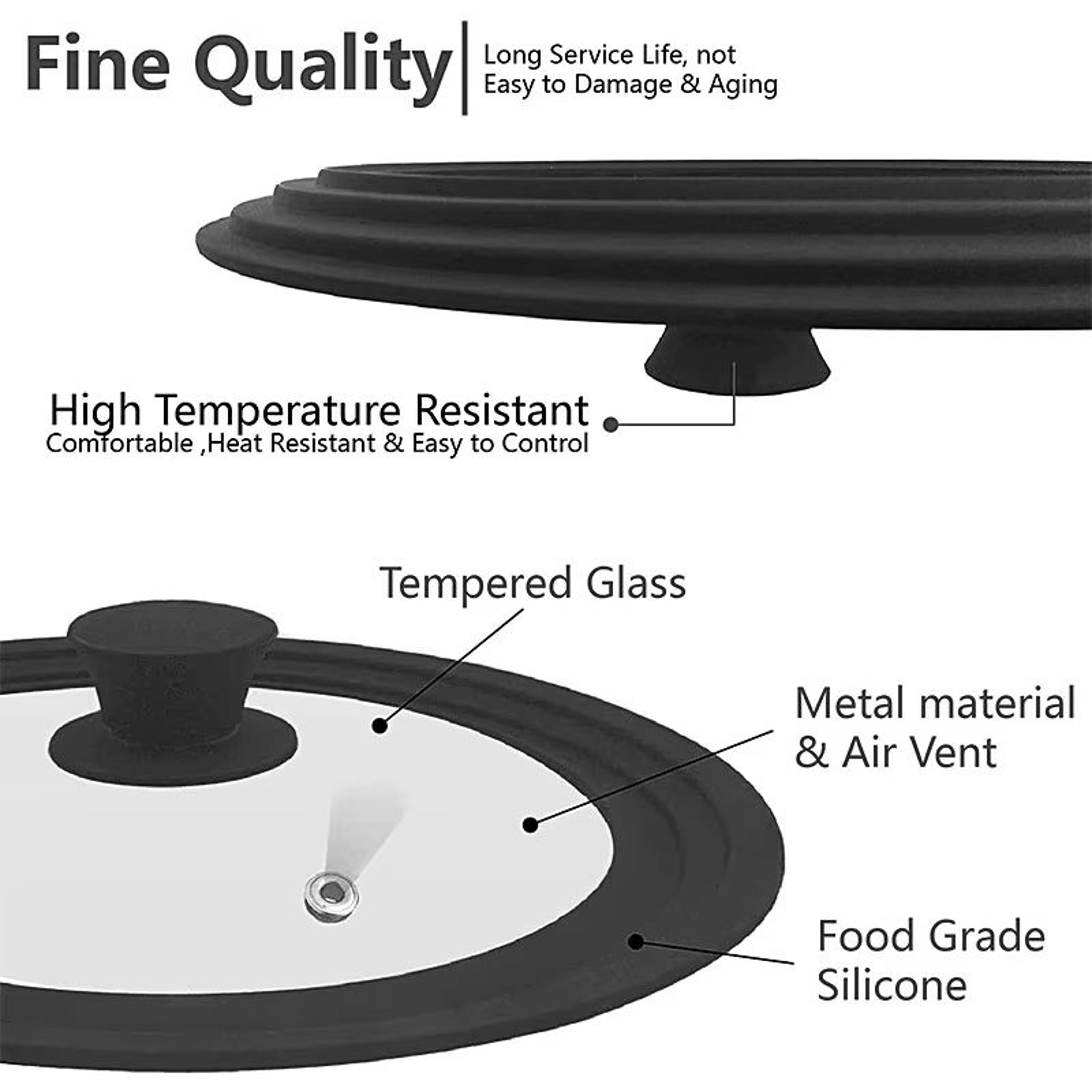 Multi Size Universal Tempered Glass Lid With Silicone Rim For Pots And Pans 5