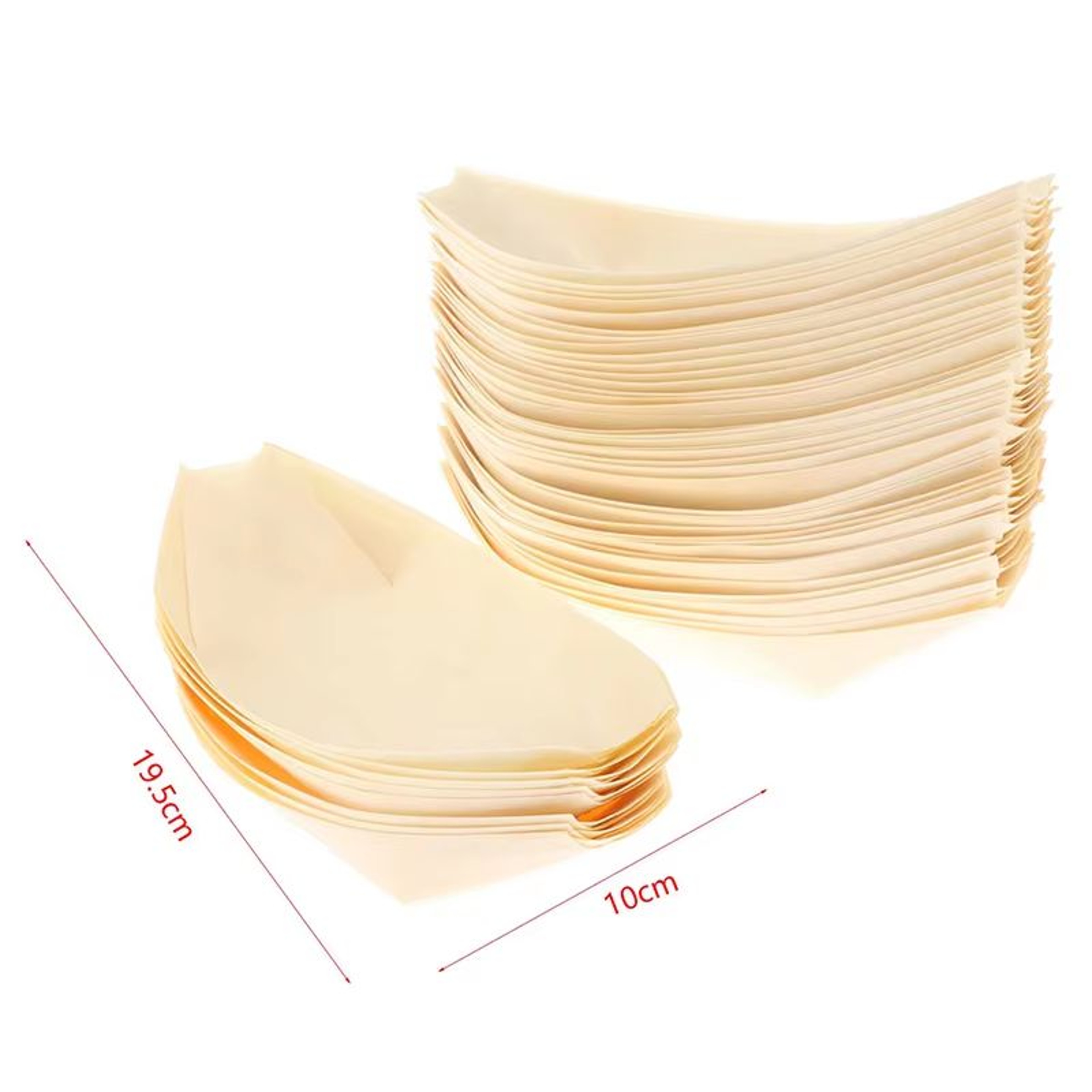 50 Piece Disposable Wooden Boat Plate Set Pine Wood Sushi Trays For Serving Snacks And Desserts 6