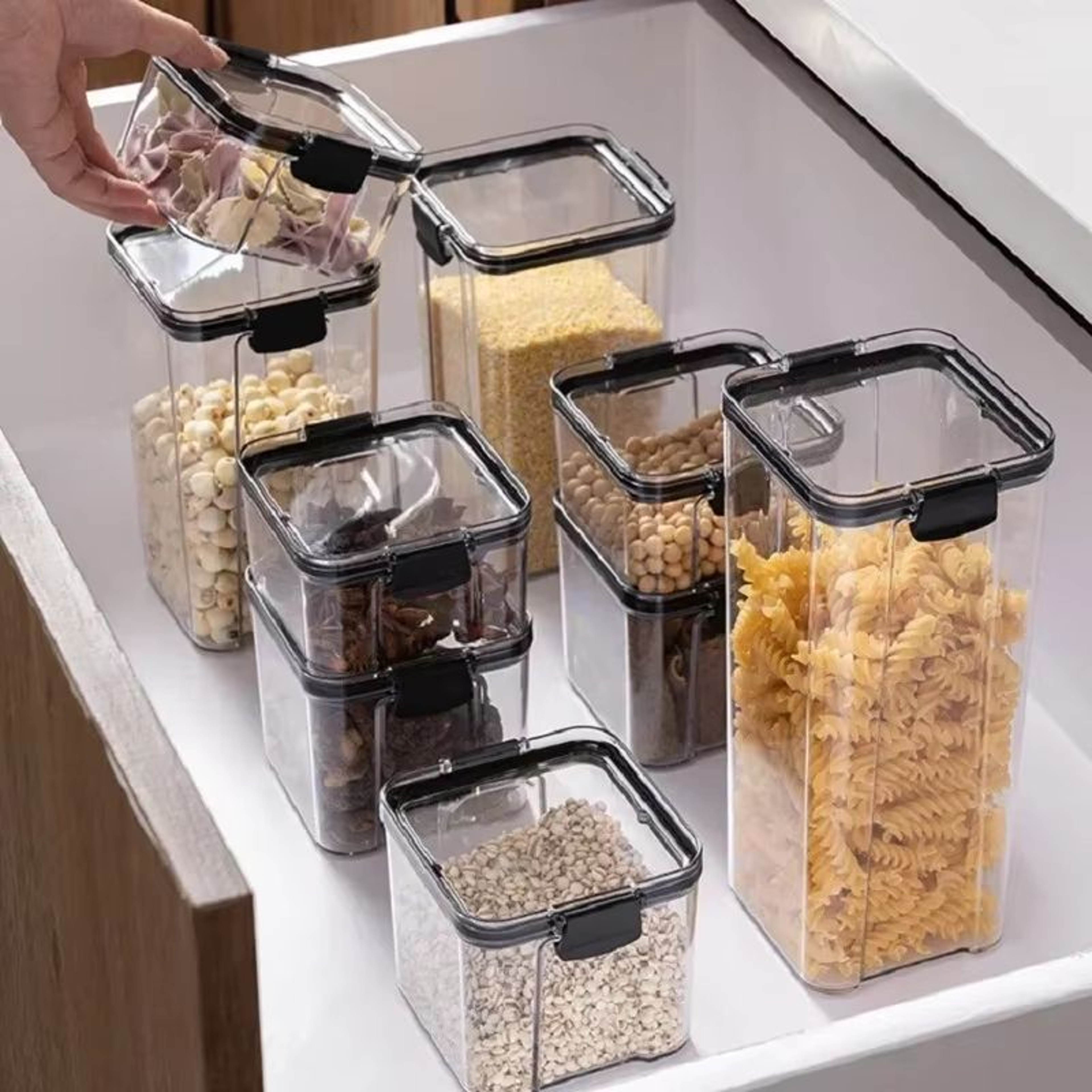 WBBOOMING Airtight Plastic Sealed Canisters Set With Four Capacity Options For Kitchen Food Storage 1
