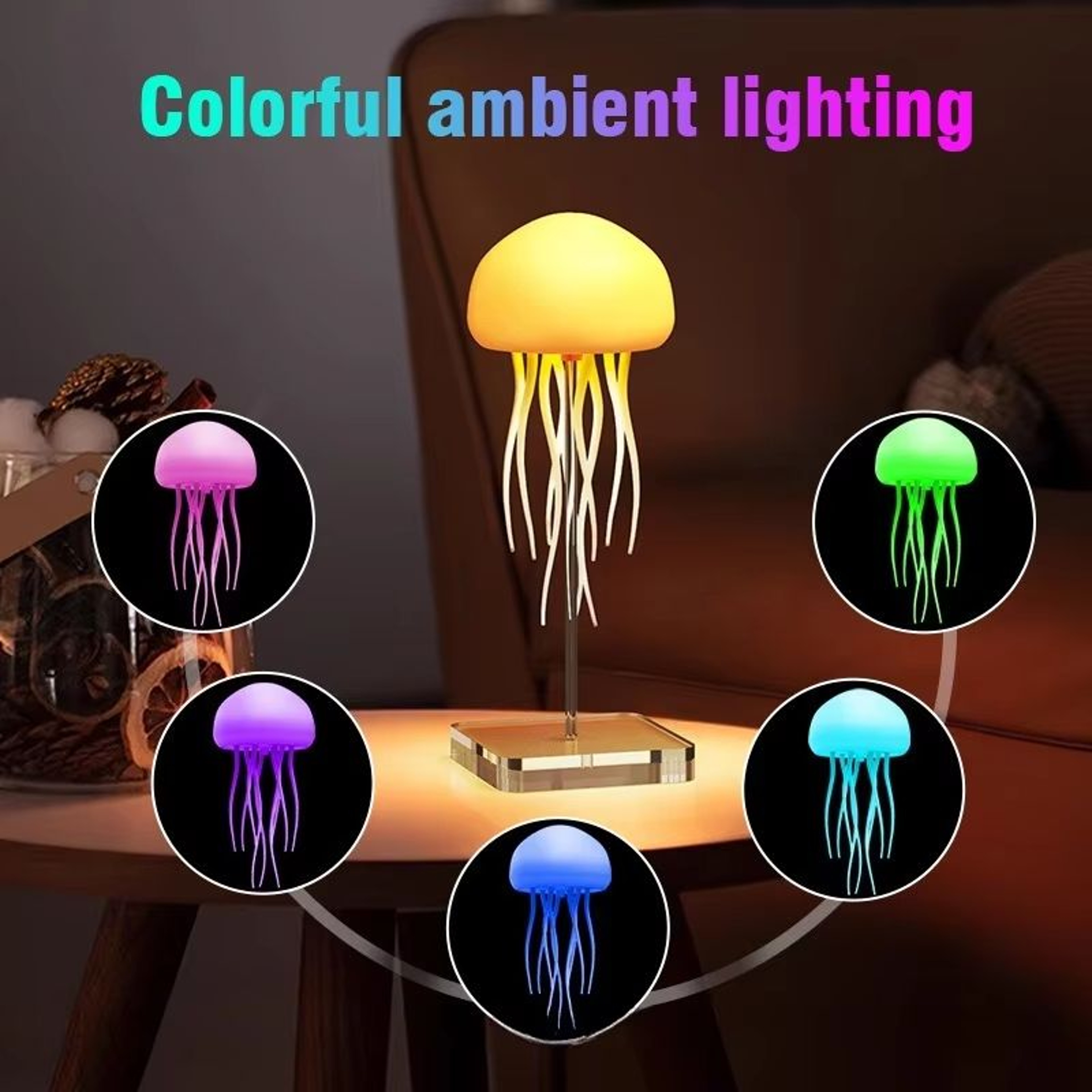 RGB Jellyfish Night Light With Gradient Lighting Voice Control Type C Rechargeable Bedside Lamp 1