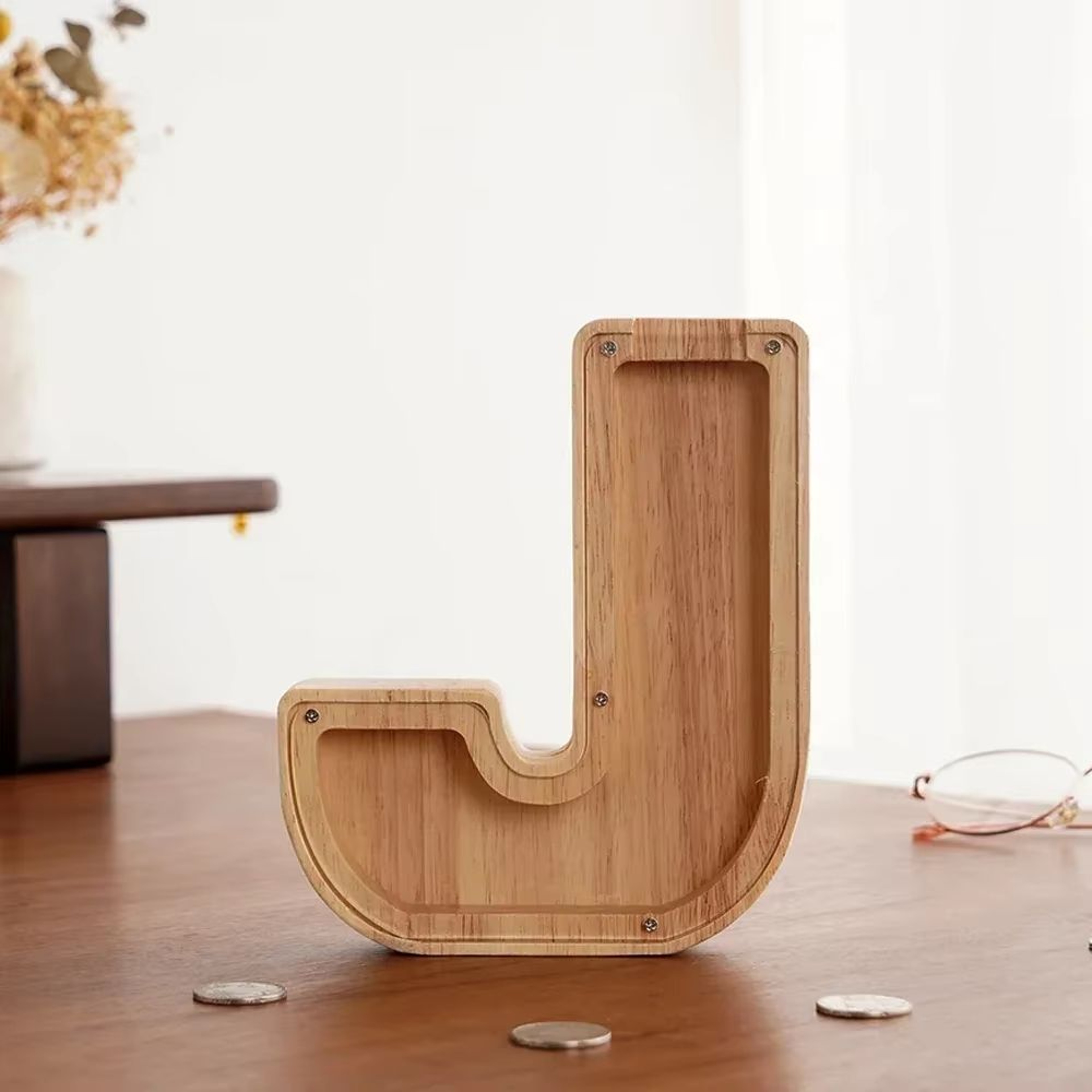 Wooden Alphabet Piggy Bank A To Z Transparent Acrylic Money Box Children Toy Storage Decor 12