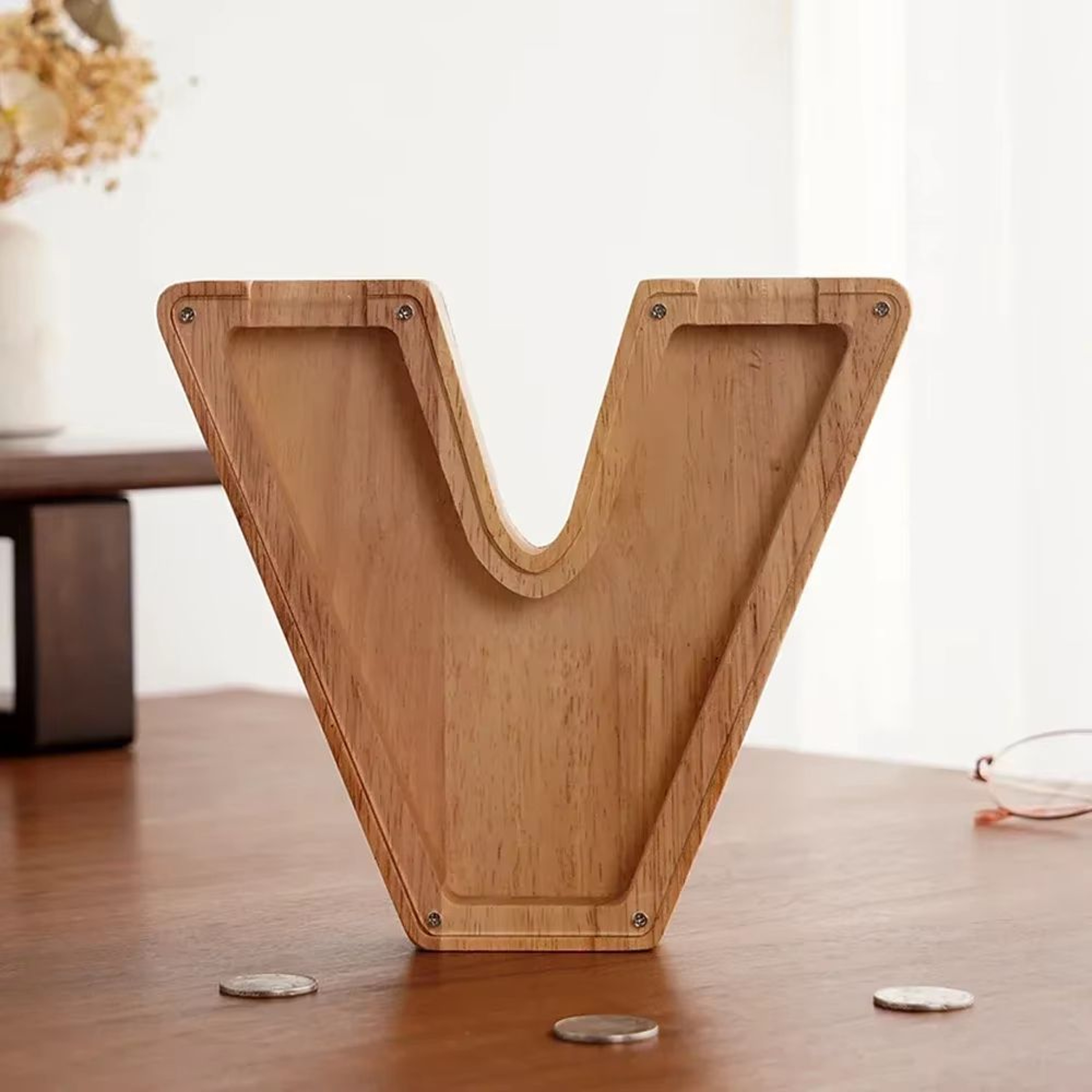 Wooden Alphabet Piggy Bank A To Z Transparent Acrylic Money Box Children Toy Storage Decor 24