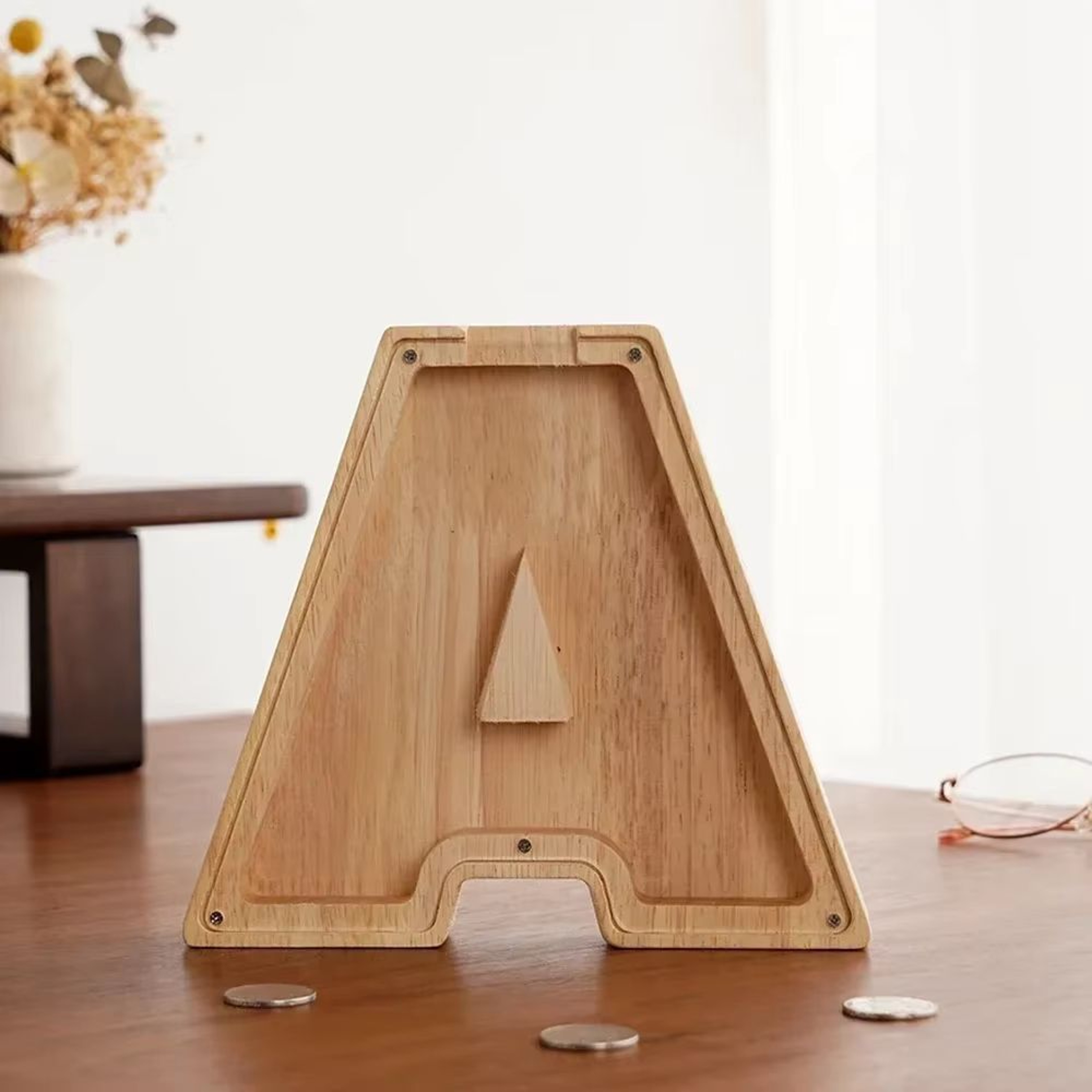 Wooden Alphabet Piggy Bank A To Z Transparent Acrylic Money Box Children Toy Storage Decor 3