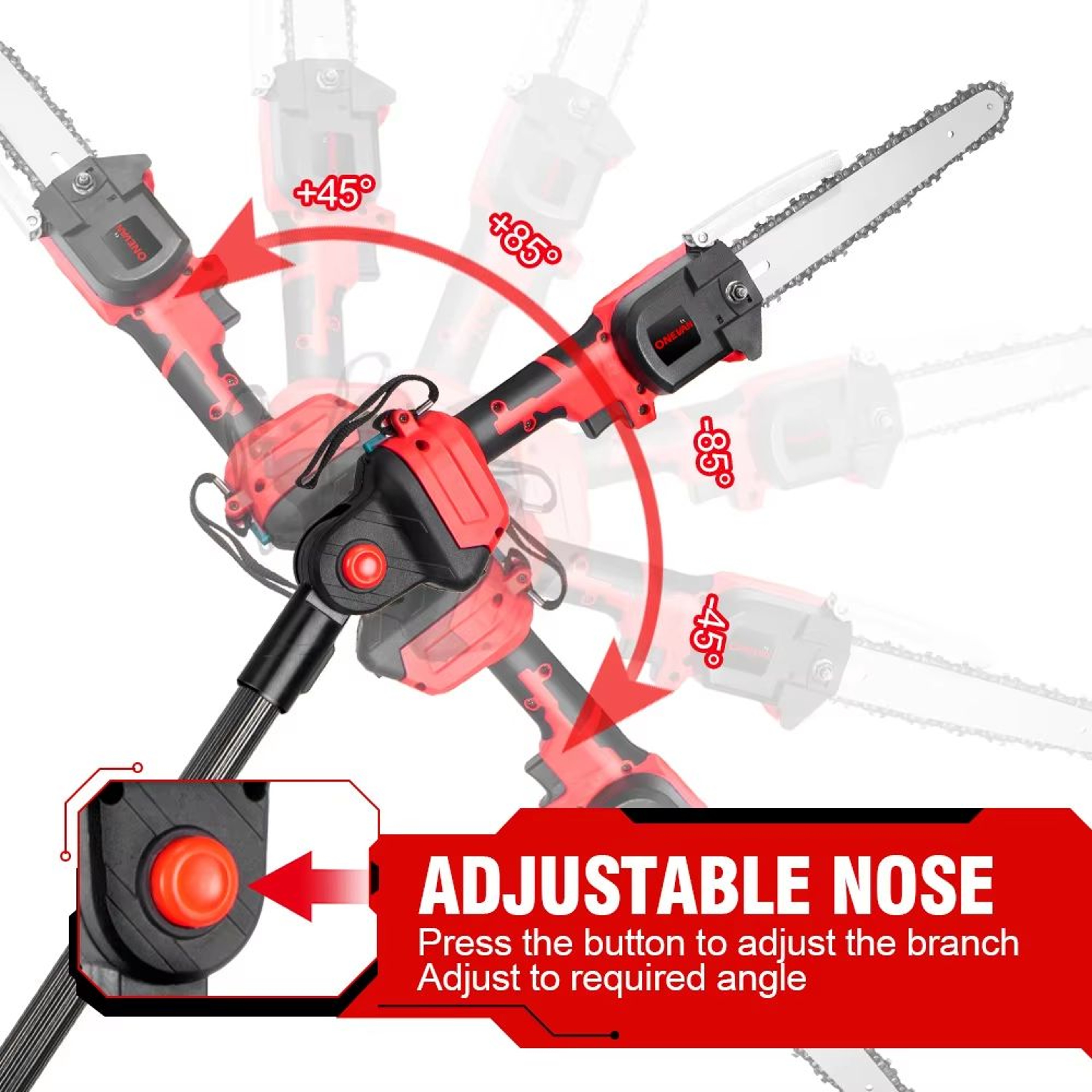 ONEVAN Cordless Telescoping Pole Saw 4500W Brushless High Branch Pruning Tool For 18V Battery 3